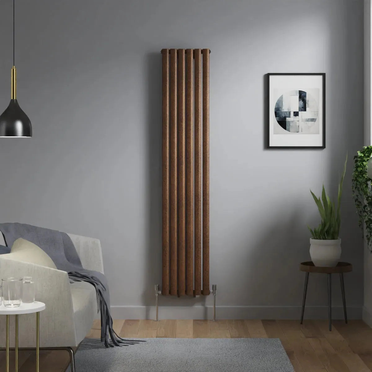 Cuneo - Modern vertical oval tube radiator blackened copper