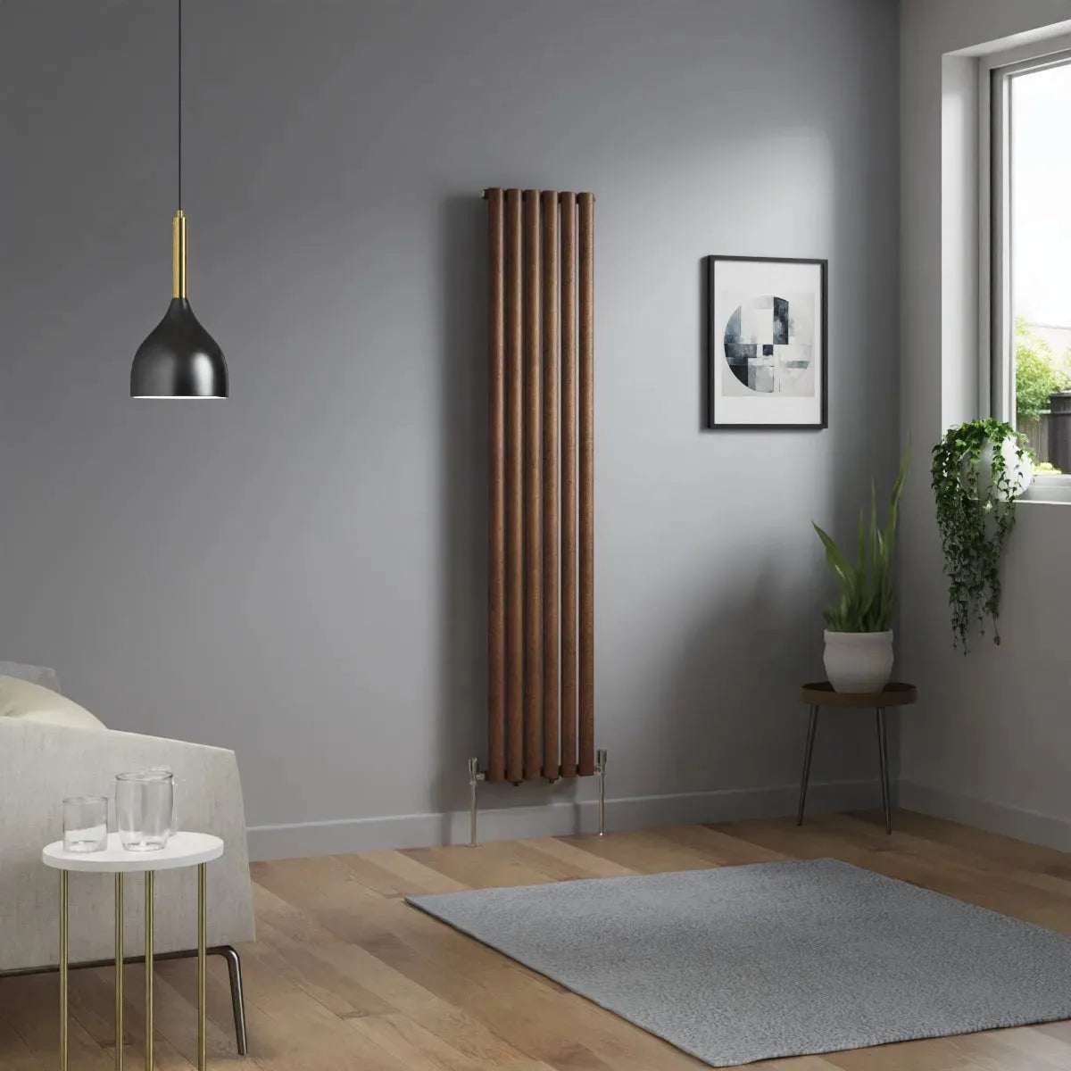 Cuneo - Modern vertical oval tube radiator blackened copper