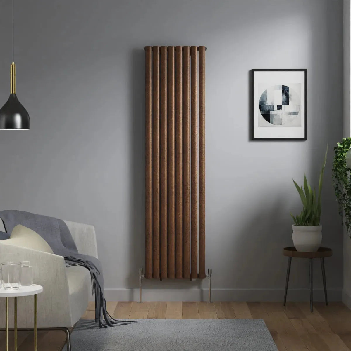 Cuneo - Modern vertical oval tube radiator blackened copper