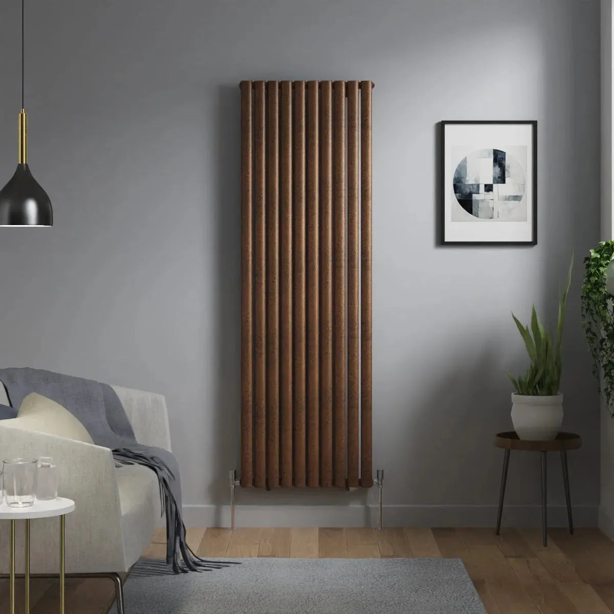 Cuneo - Modern vertical oval tube radiator blackened copper