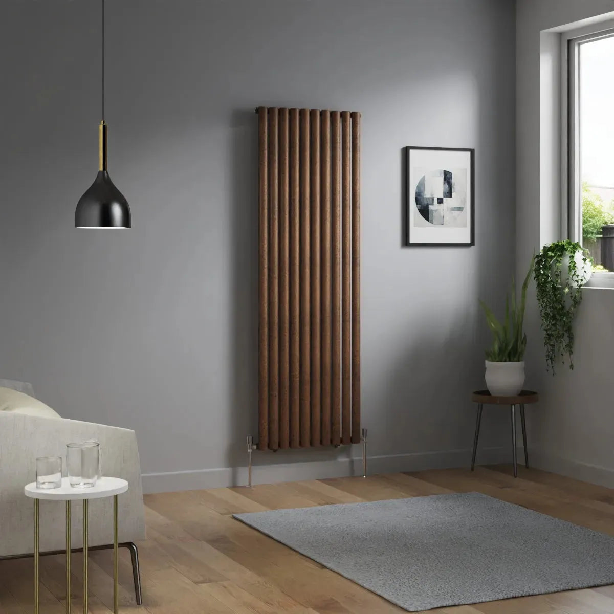 Cuneo - Modern vertical oval tube radiator blackened copper