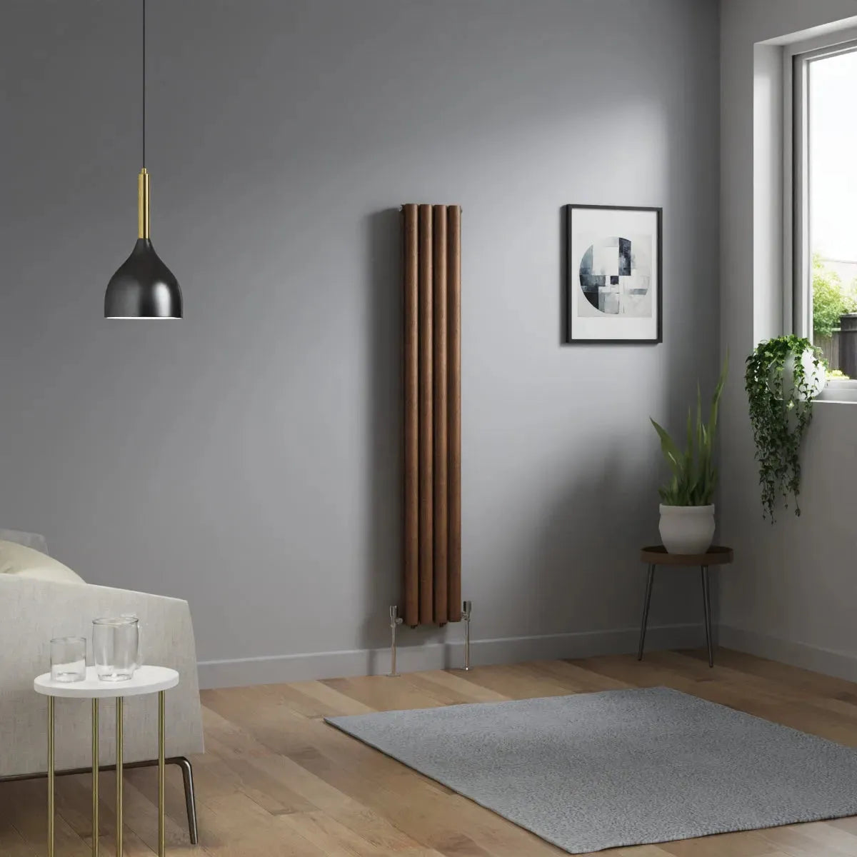 Cuneo - Modern vertical oval tube radiator blackened copper