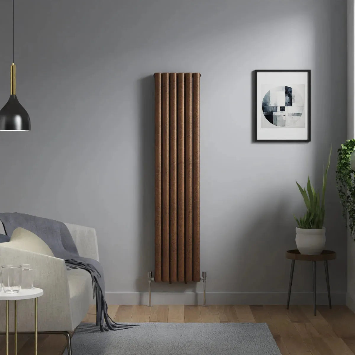 Cuneo - Modern vertical oval tube radiator blackened copper