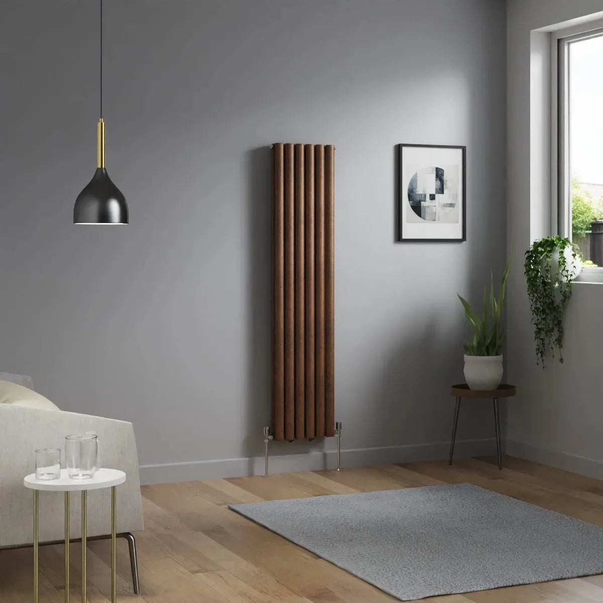 Cuneo - Modern vertical oval tube radiator blackened copper