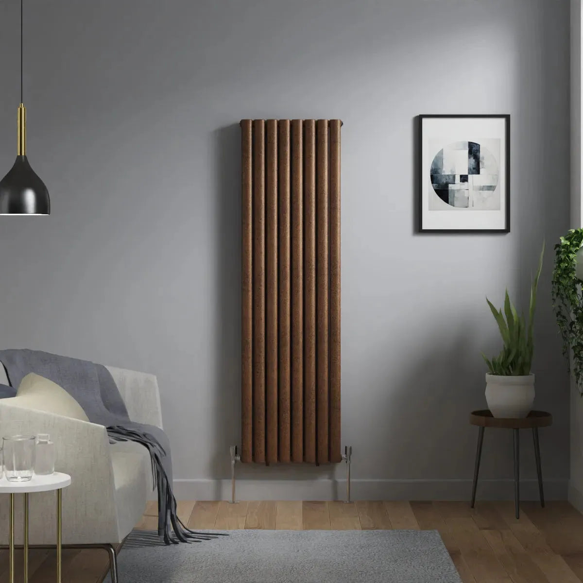 Cuneo - Modern vertical oval tube radiator blackened copper