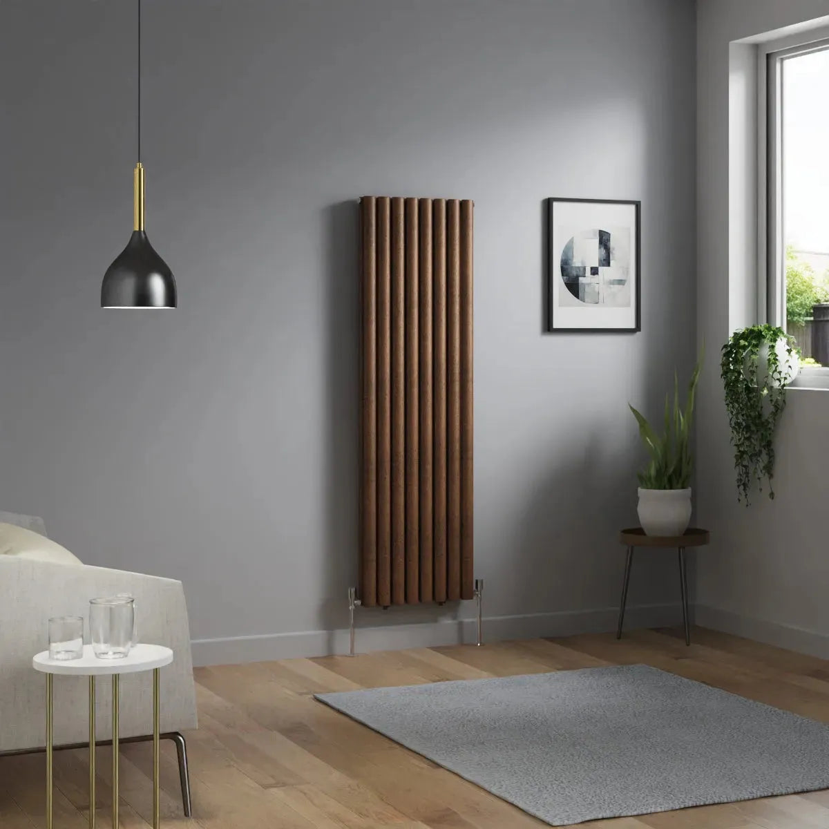 Cuneo - Modern vertical oval tube radiator blackened copper