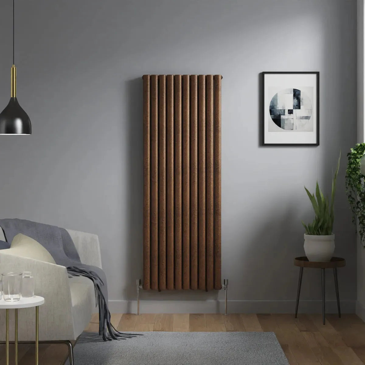 Cuneo - Modern vertical oval tube radiator blackened copper