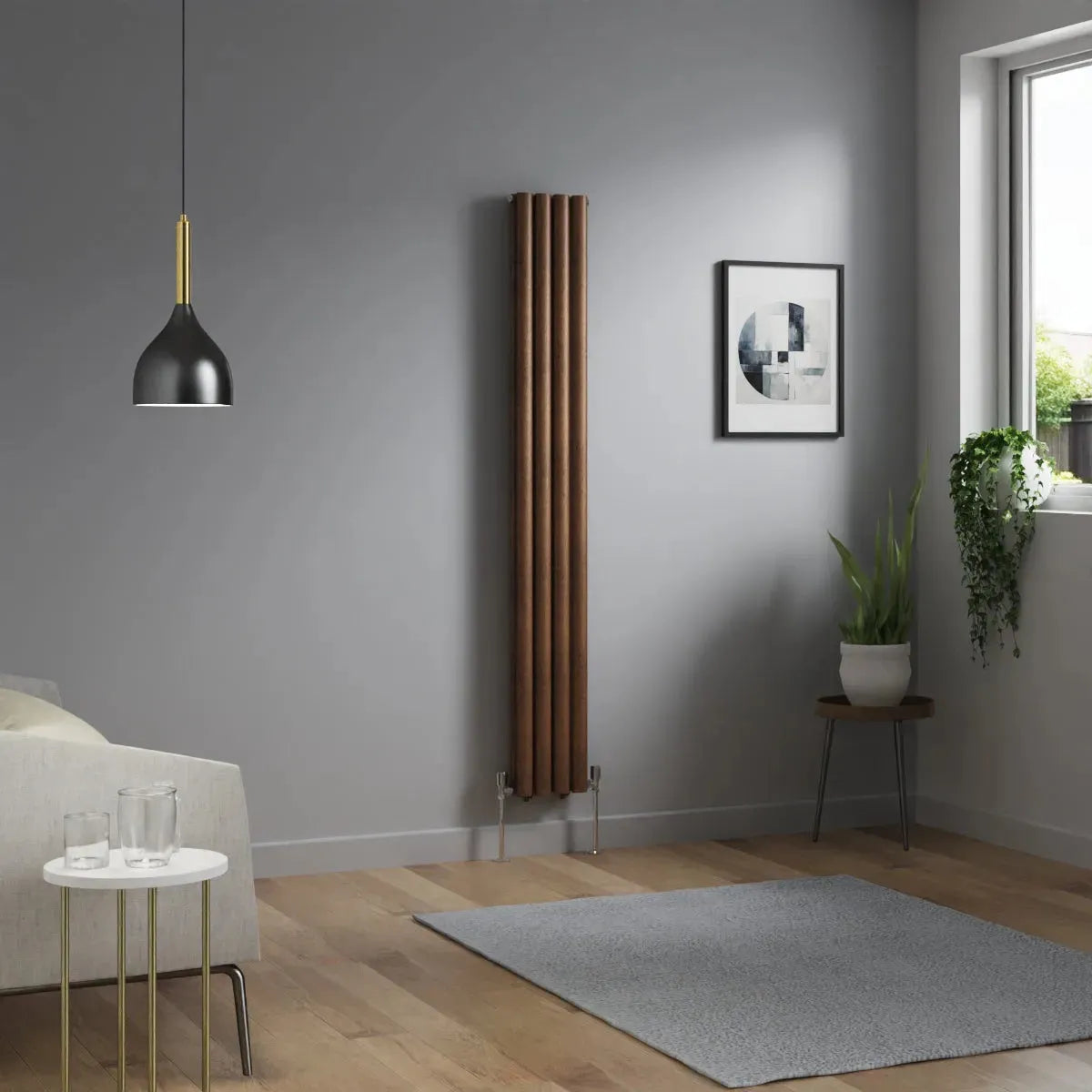 Cuneo - Modern vertical oval tube radiator blackened copper