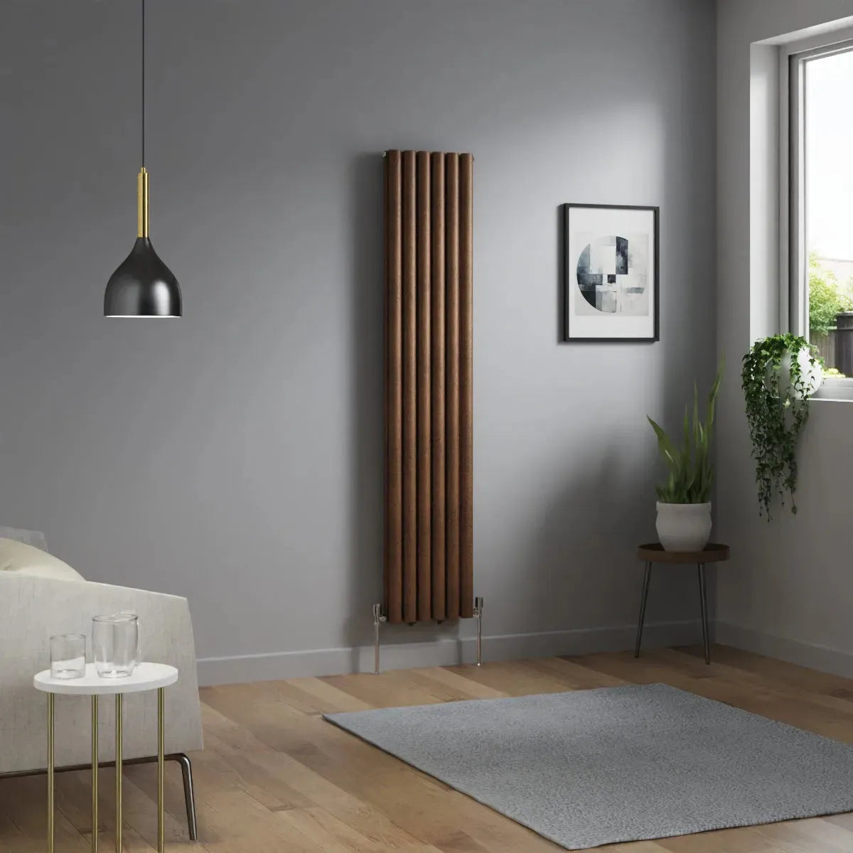 Cuneo - Modern vertical oval tube radiator blackened copper