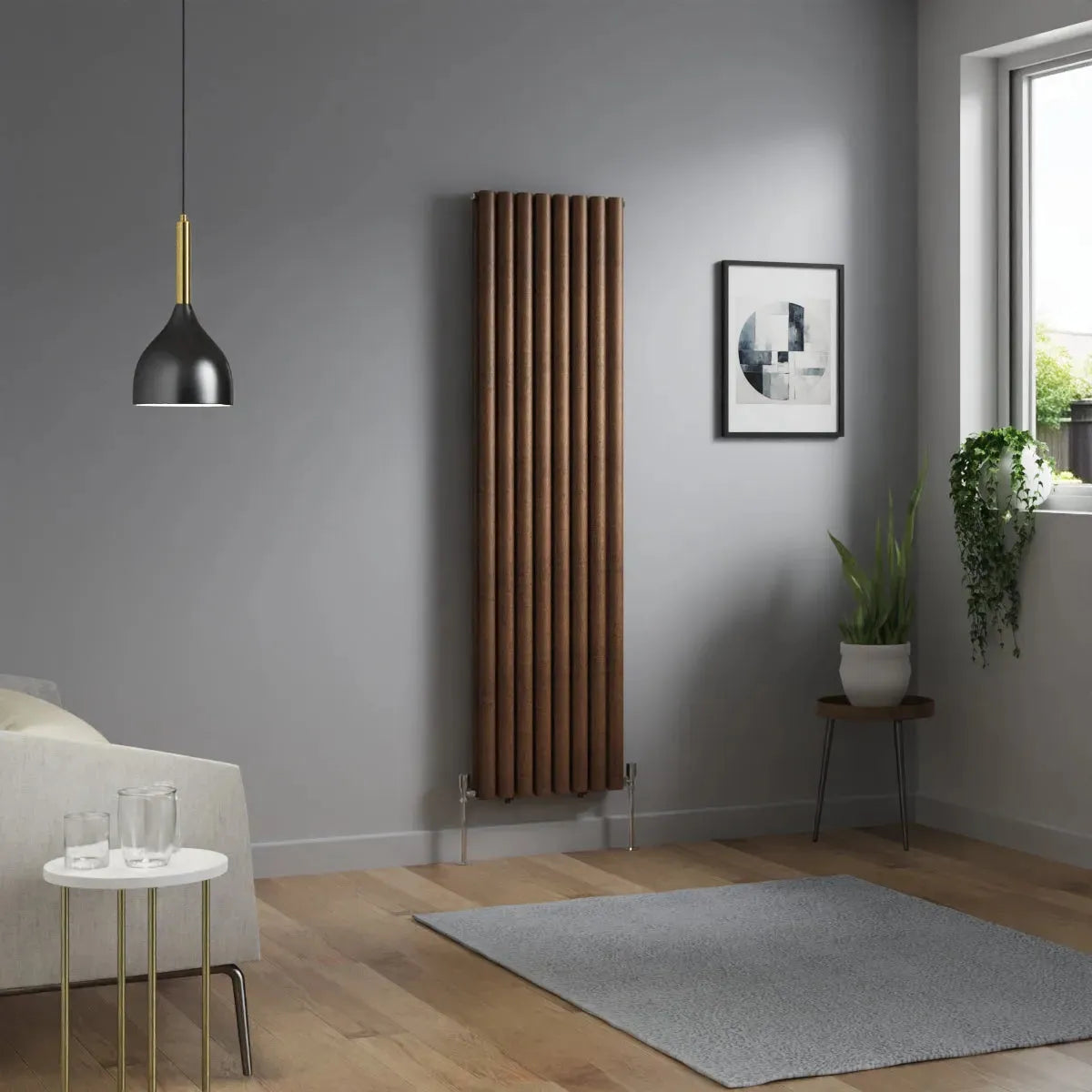 Cuneo - Modern vertical oval tube radiator blackened copper