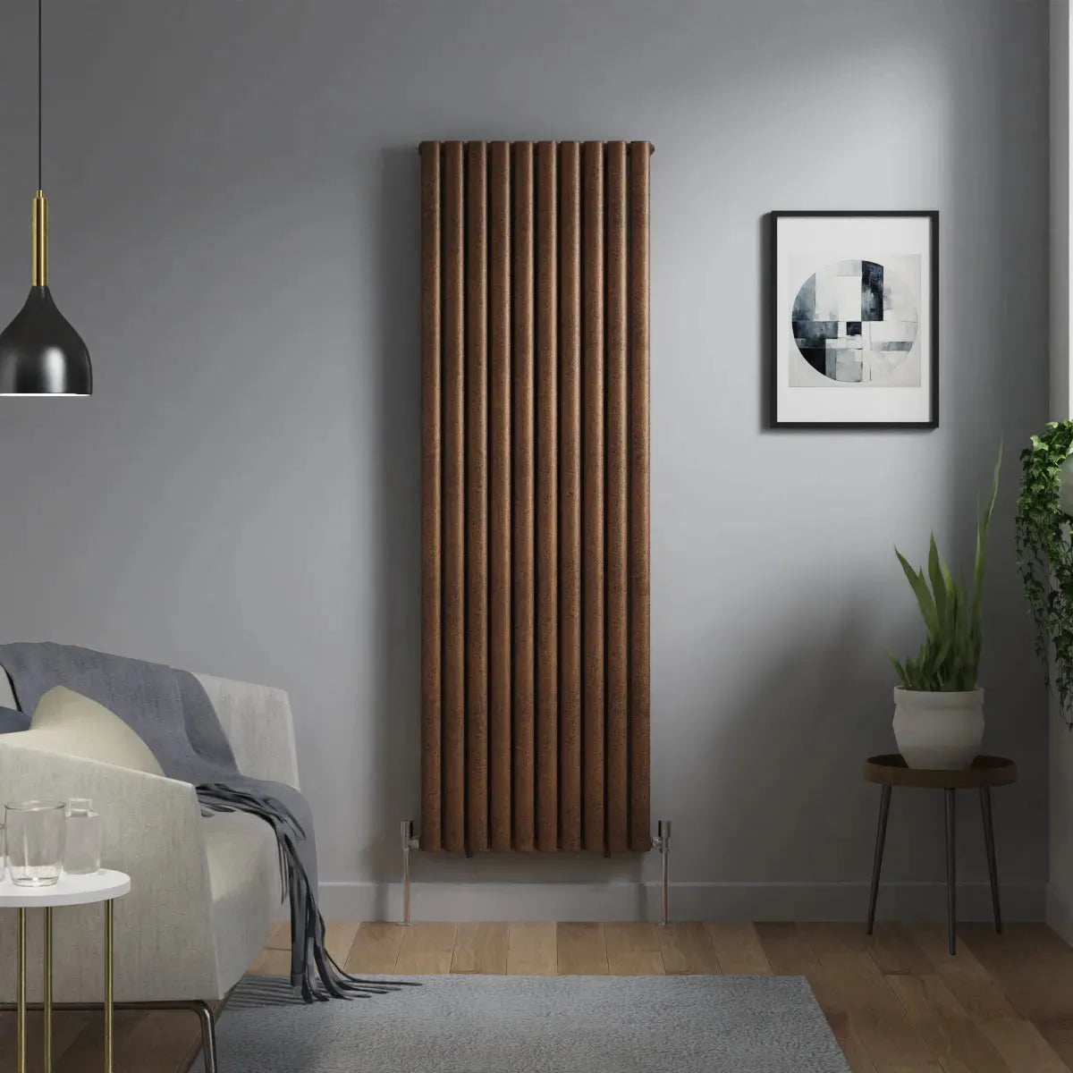 Cuneo - Modern vertical oval tube radiator blackened copper