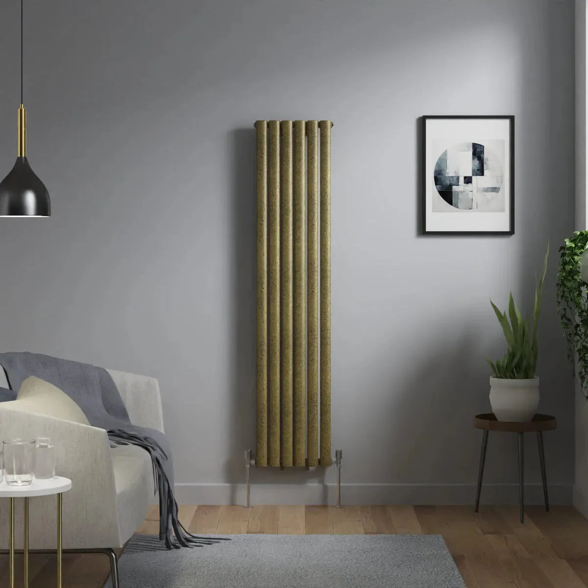 Cuneo - Modern vertical oval tube radiator blackened gold