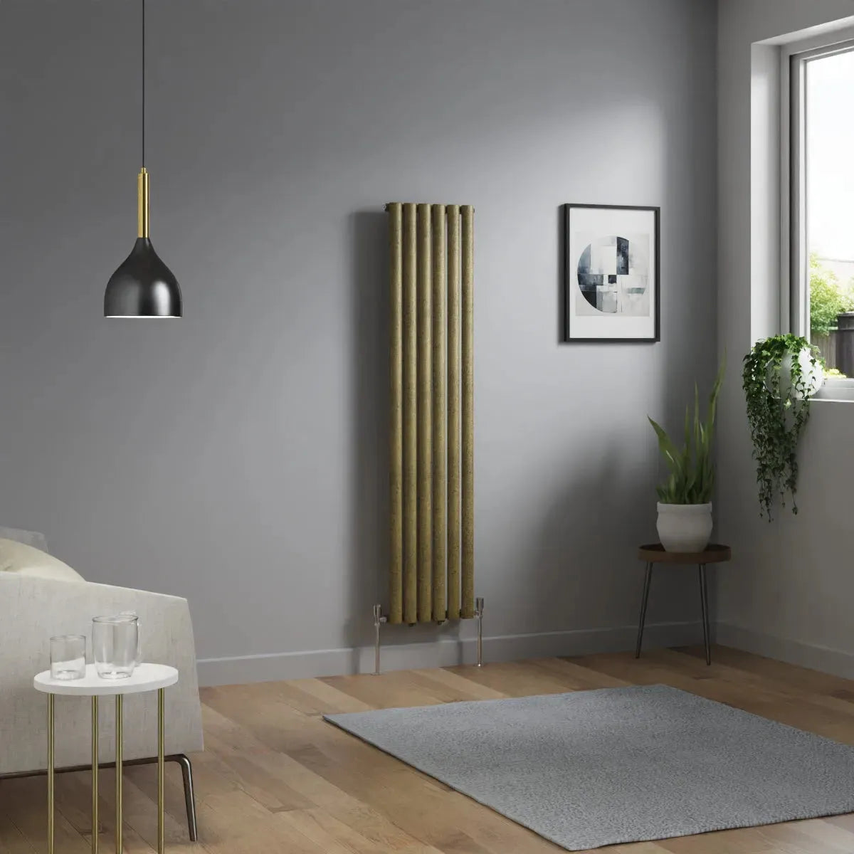 Cuneo - Modern vertical oval tube radiator blackened gold