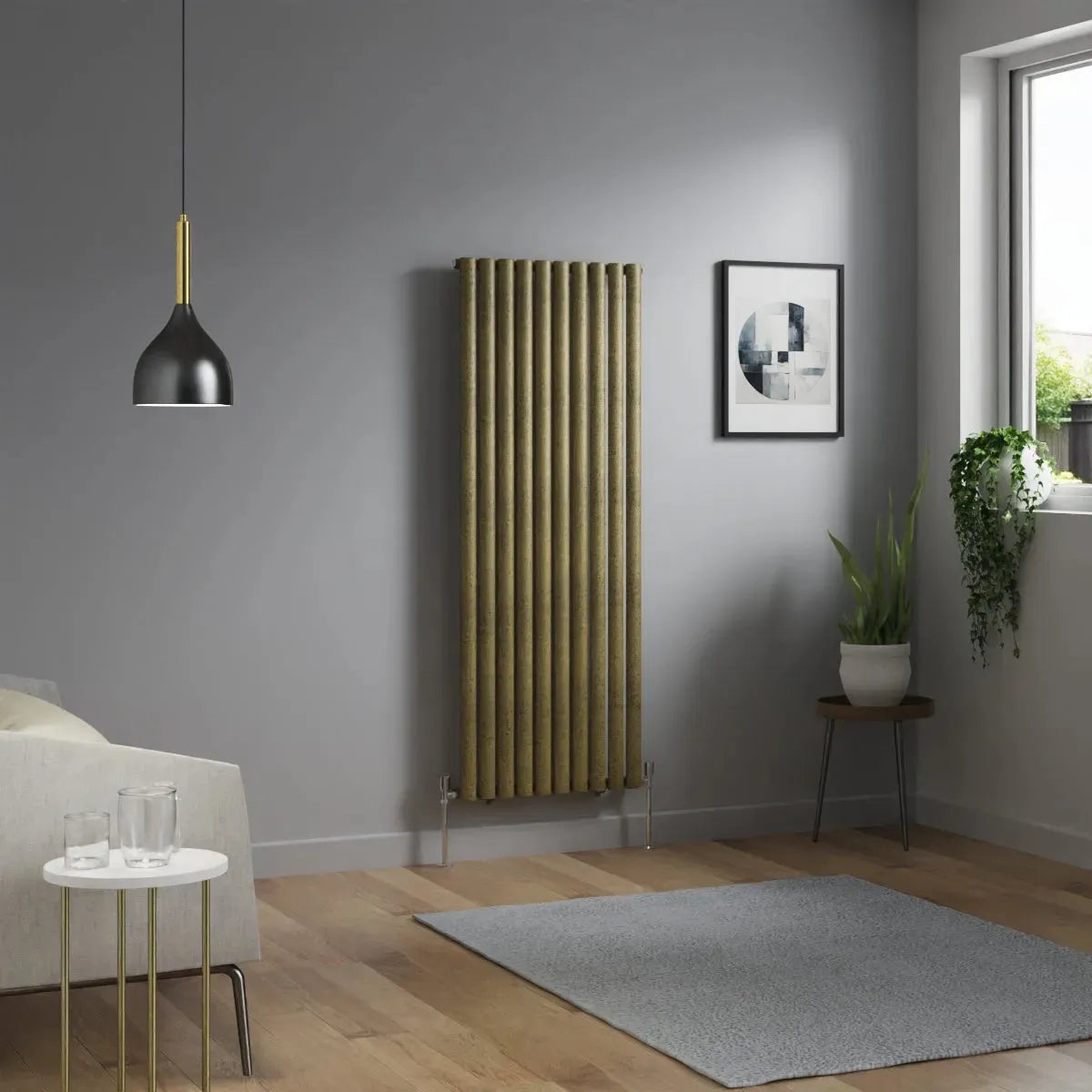 Cuneo - Modern vertical oval tube radiator blackened gold