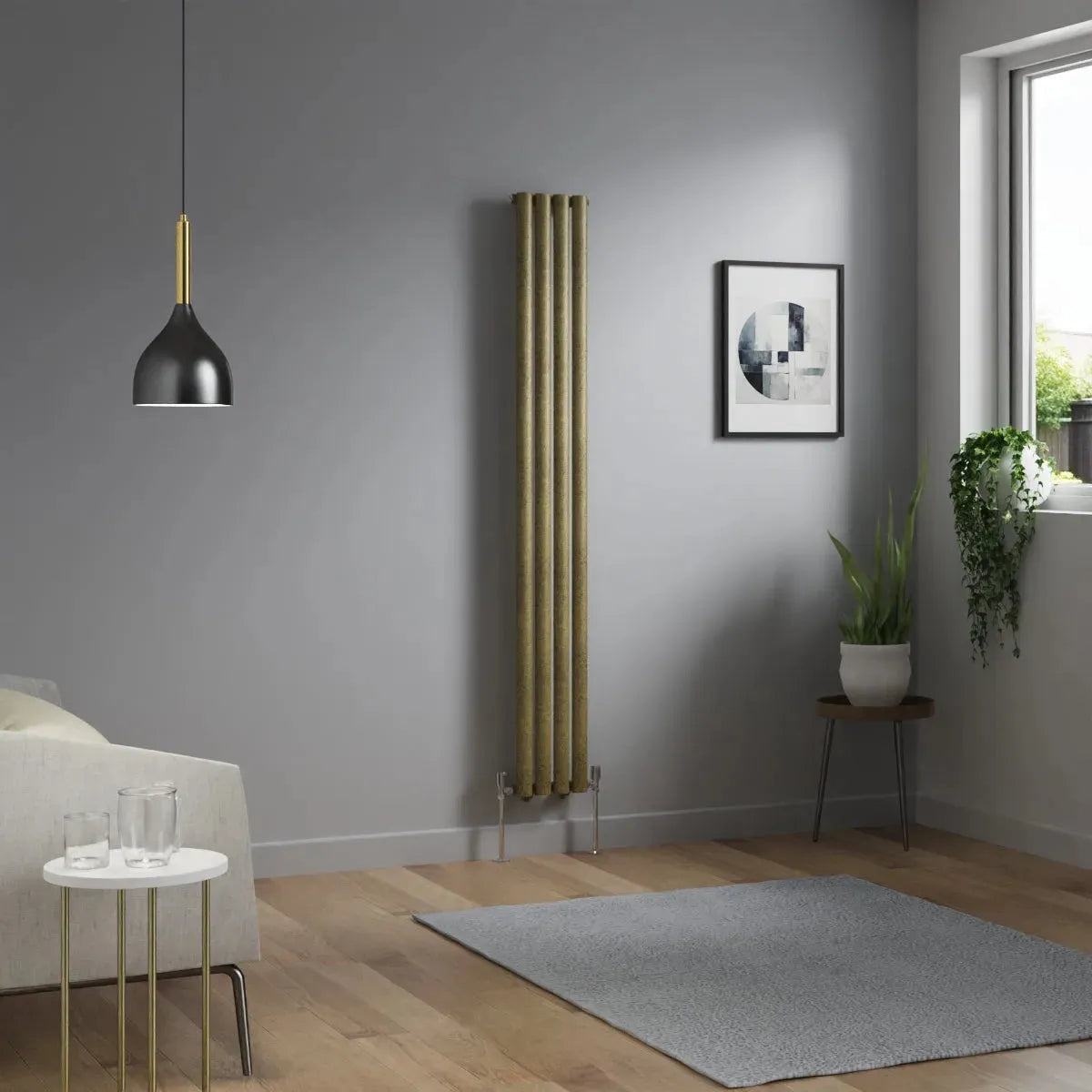 Cuneo - Modern vertical oval tube radiator blackened gold