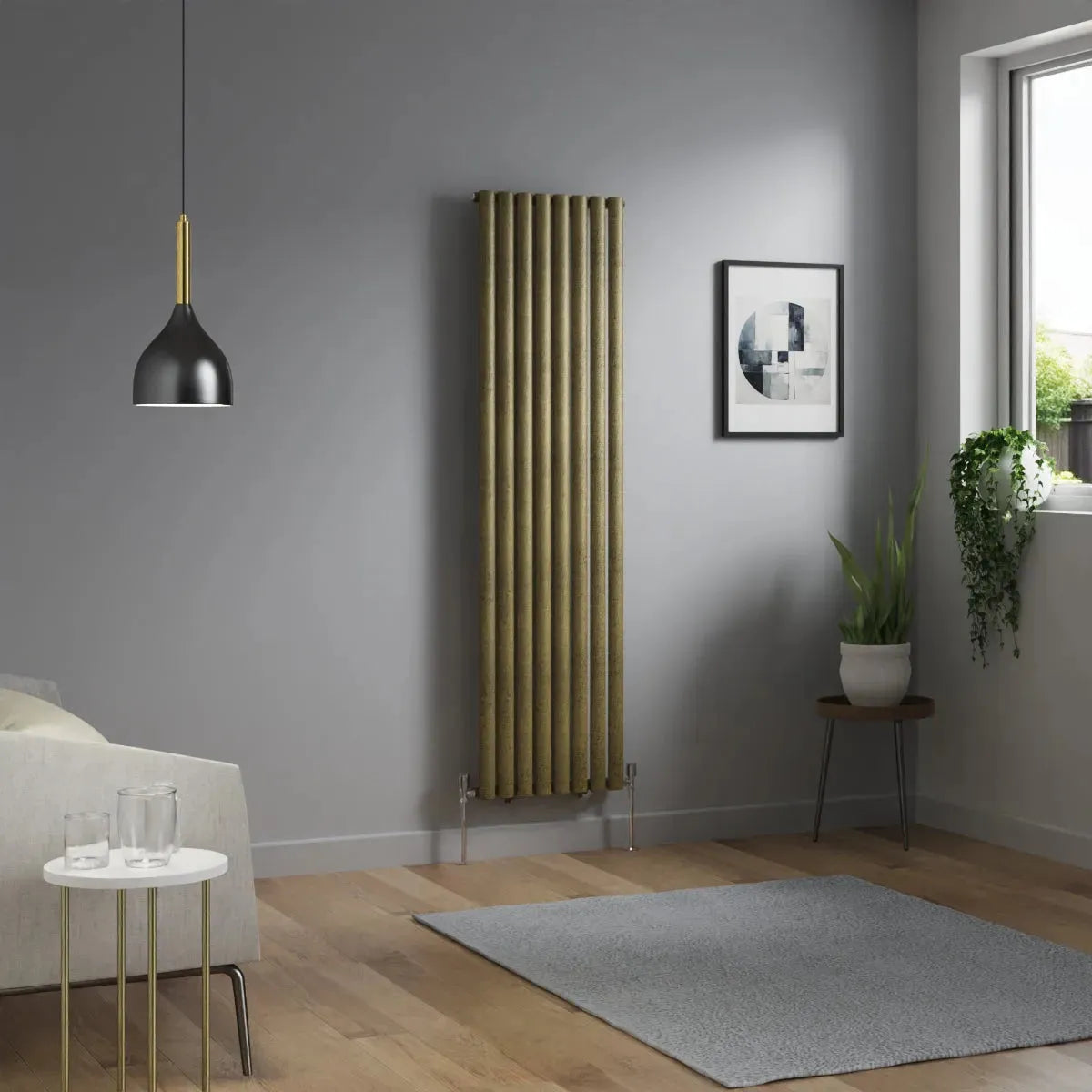 Cuneo - Modern vertical oval tube radiator blackened gold