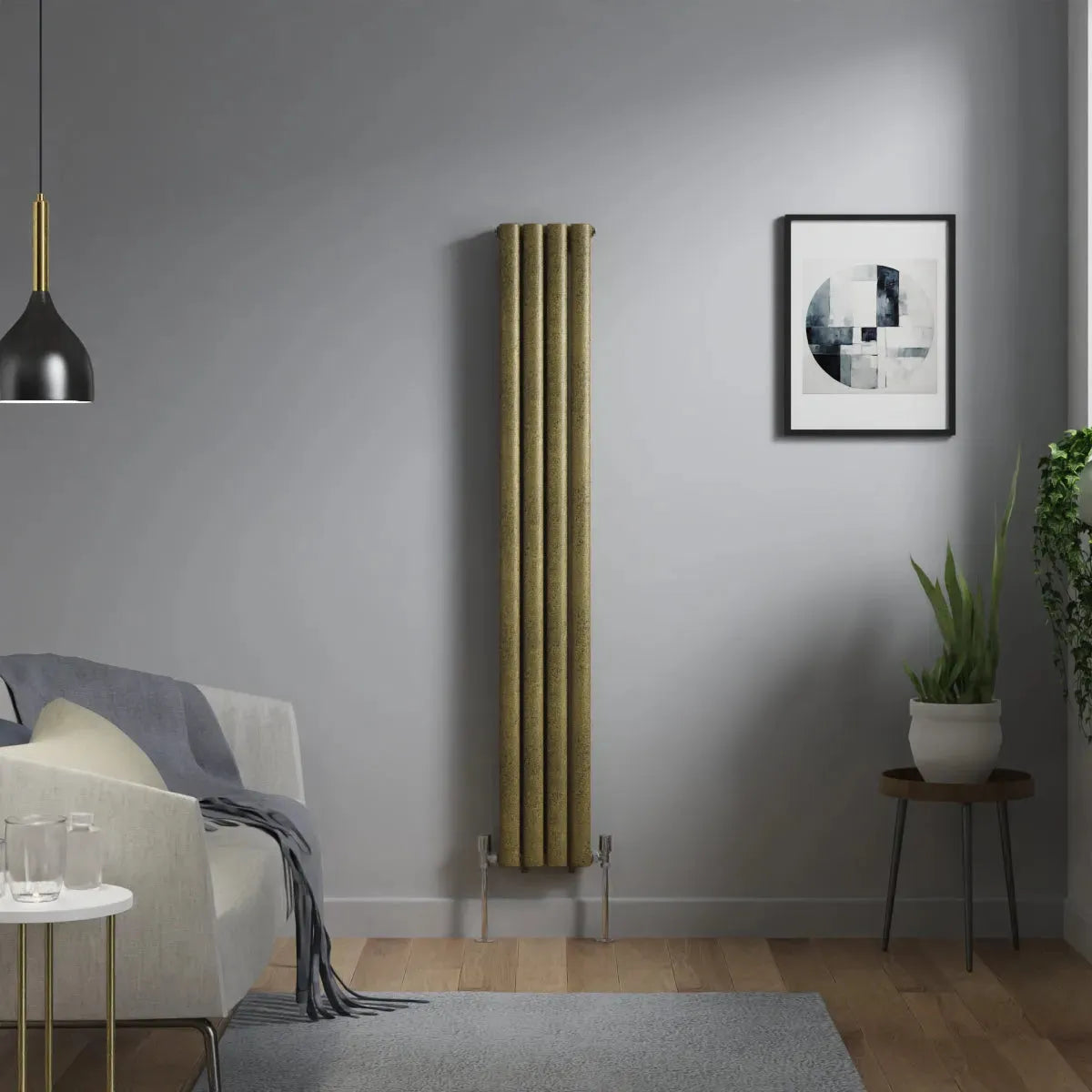 Cuneo - Modern vertical oval tube radiator blackened gold