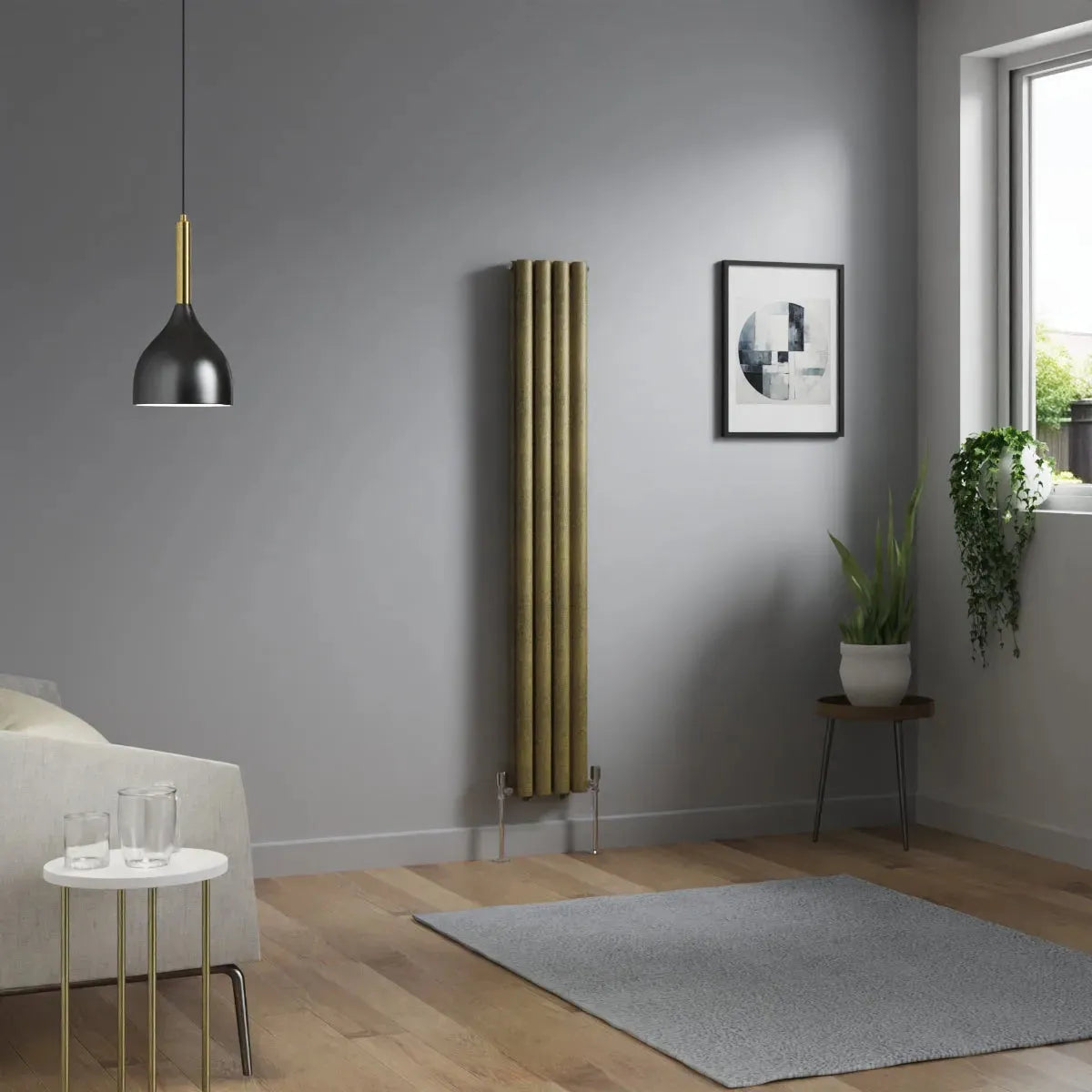 Cuneo - Modern vertical oval tube radiator blackened gold