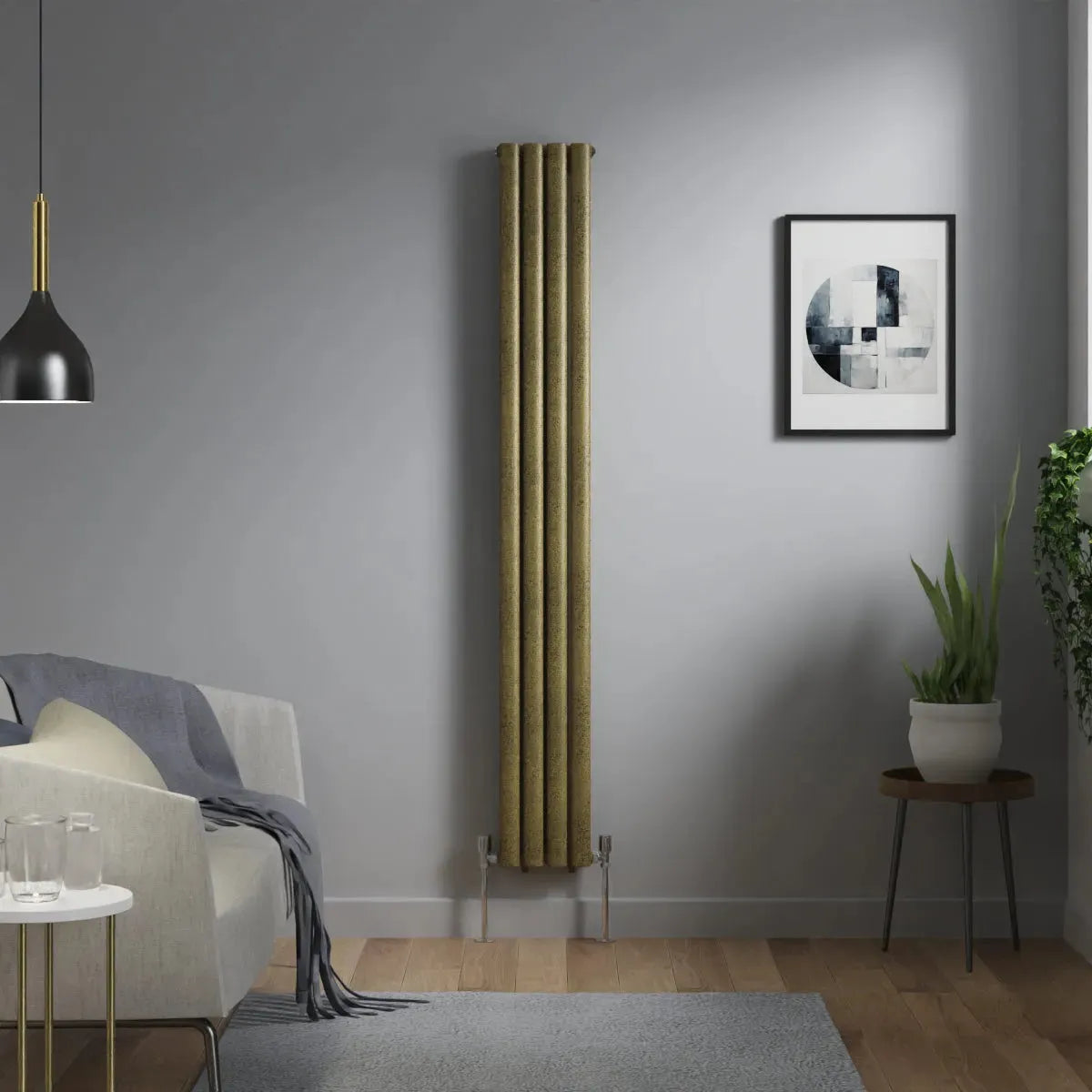 Cuneo - Modern vertical oval tube radiator blackened gold