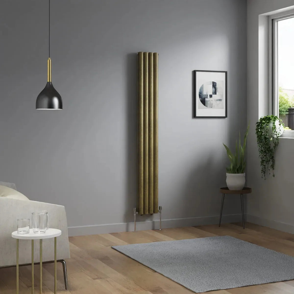 Cuneo - Modern vertical oval tube radiator blackened gold