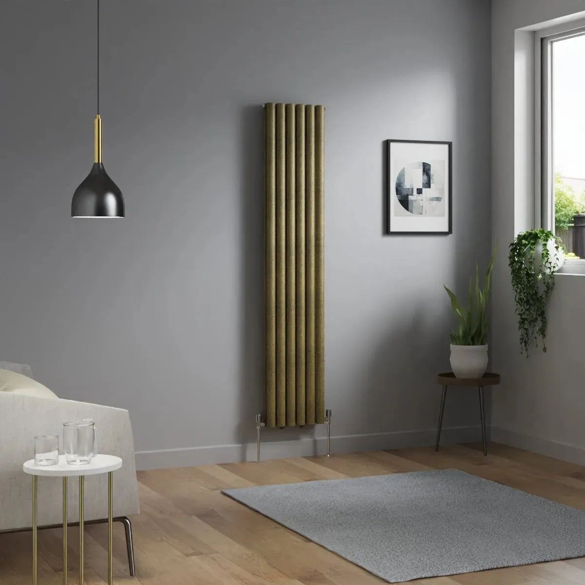 Cuneo - Modern vertical oval tube radiator blackened gold