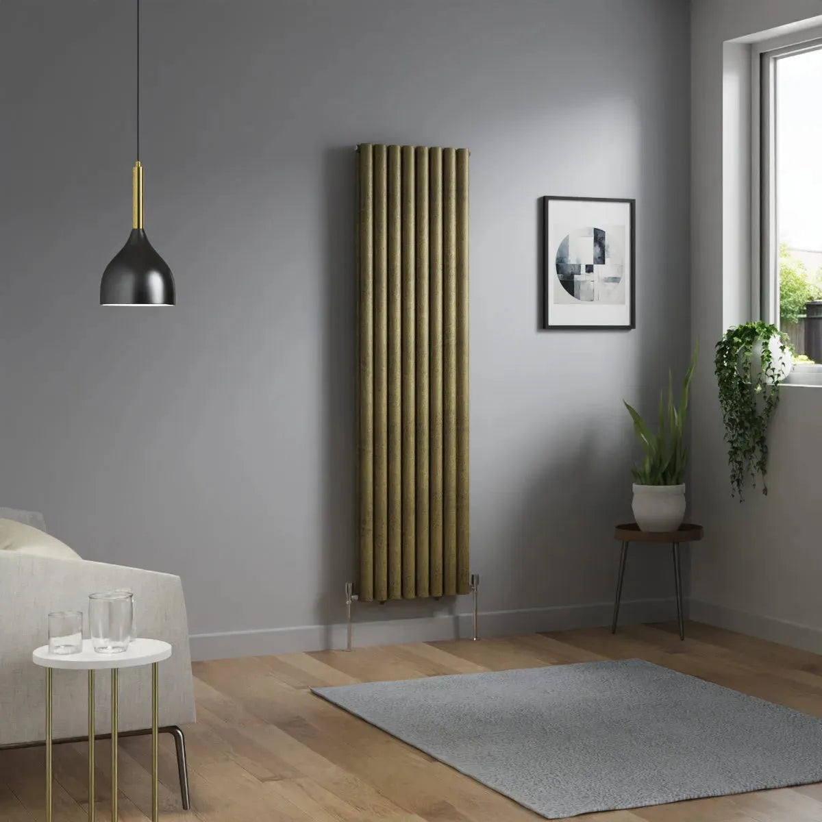 Cuneo - Modern vertical oval tube radiator blackened gold