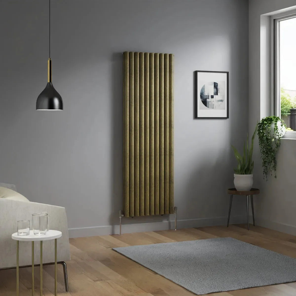 Cuneo - Modern vertical oval tube radiator blackened gold