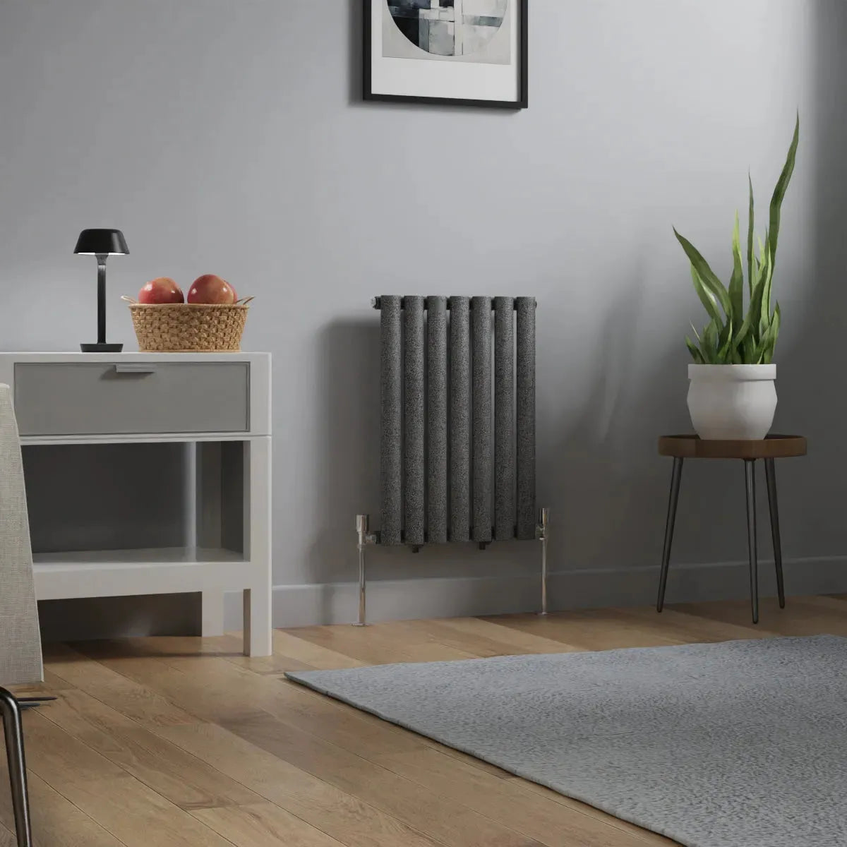 Cuneo - Modern horizontal oval tube radiator blackened silver