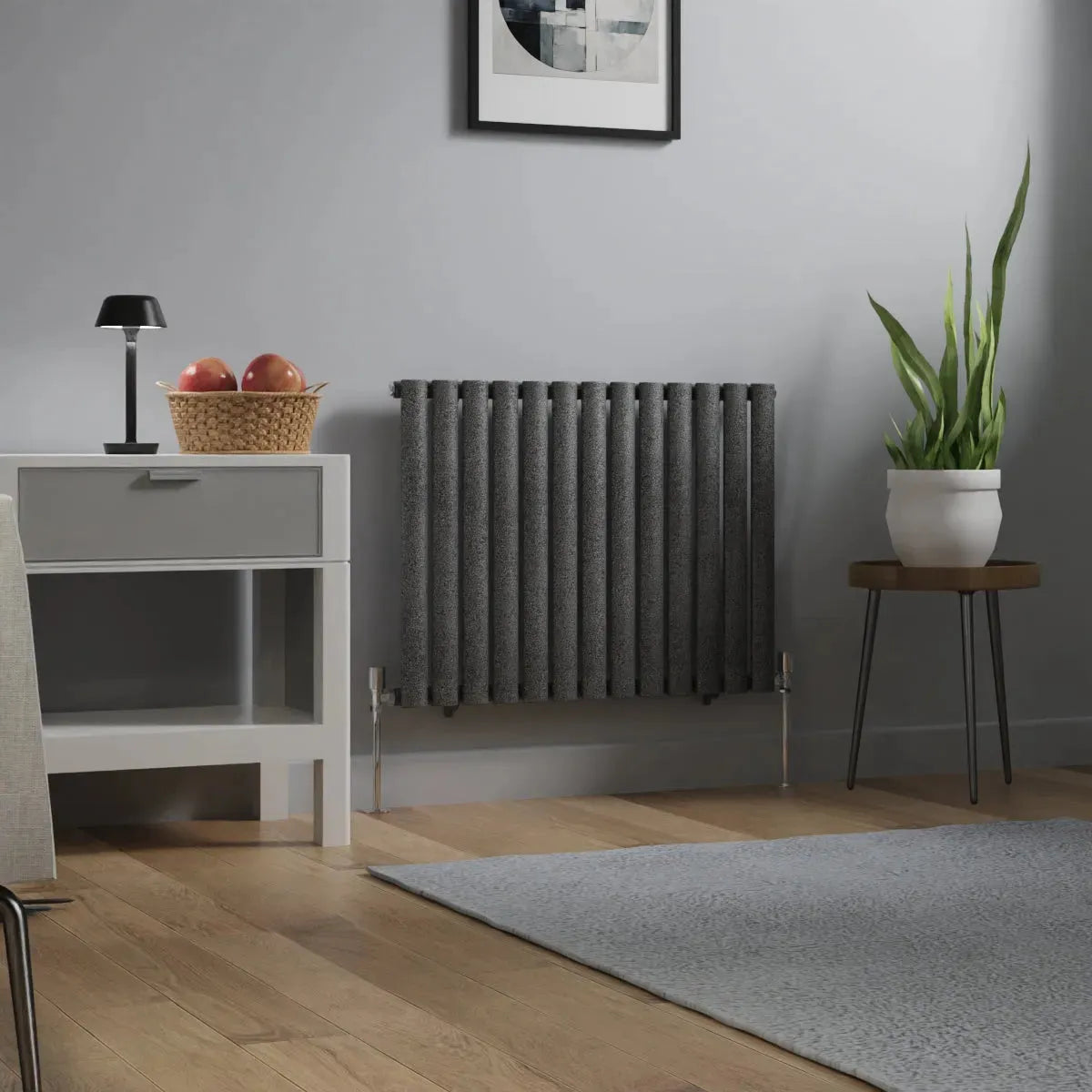 Cuneo - Modern horizontal oval tube radiator blackened silver