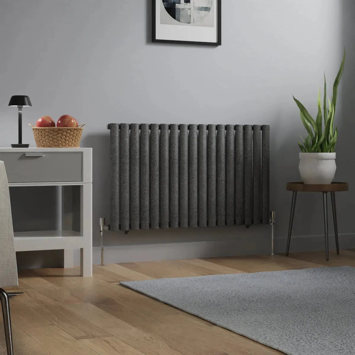 Cuneo - Modern horizontal oval tube radiator blackened silver