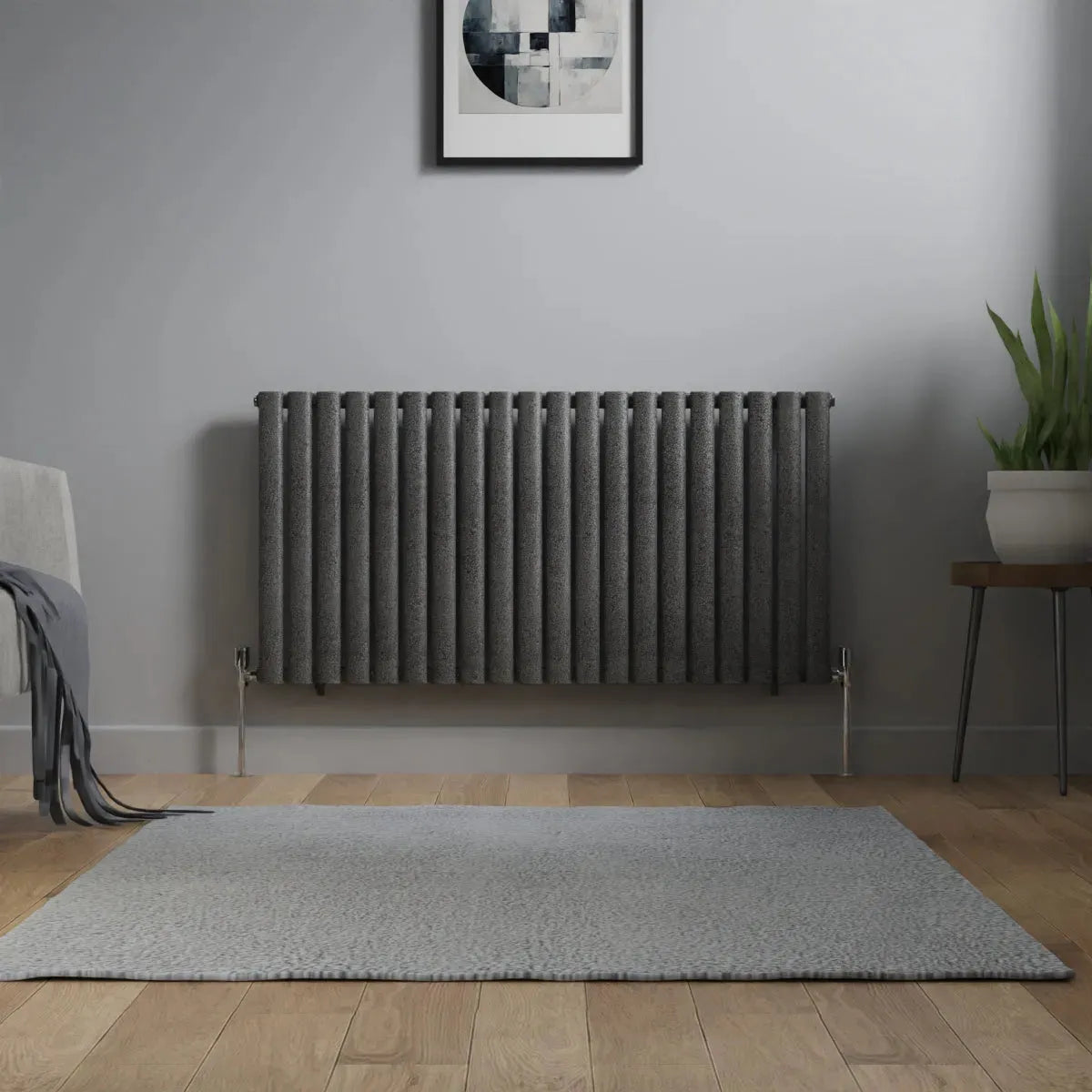 Cuneo - Modern horizontal oval tube radiator blackened silver