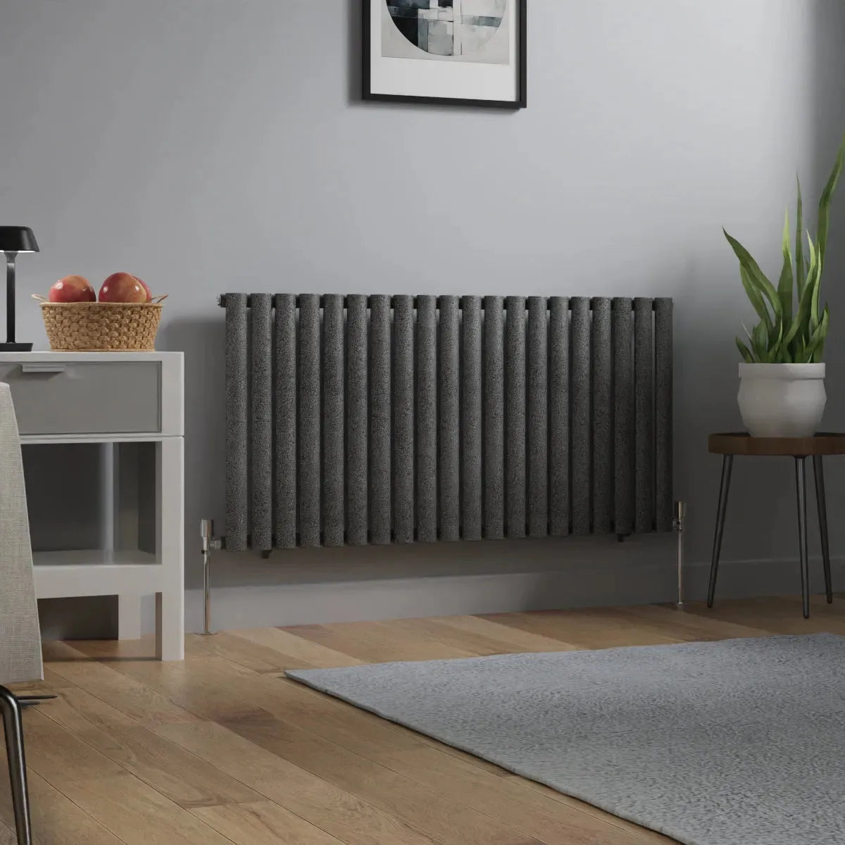 Cuneo - Modern horizontal oval tube radiator blackened silver