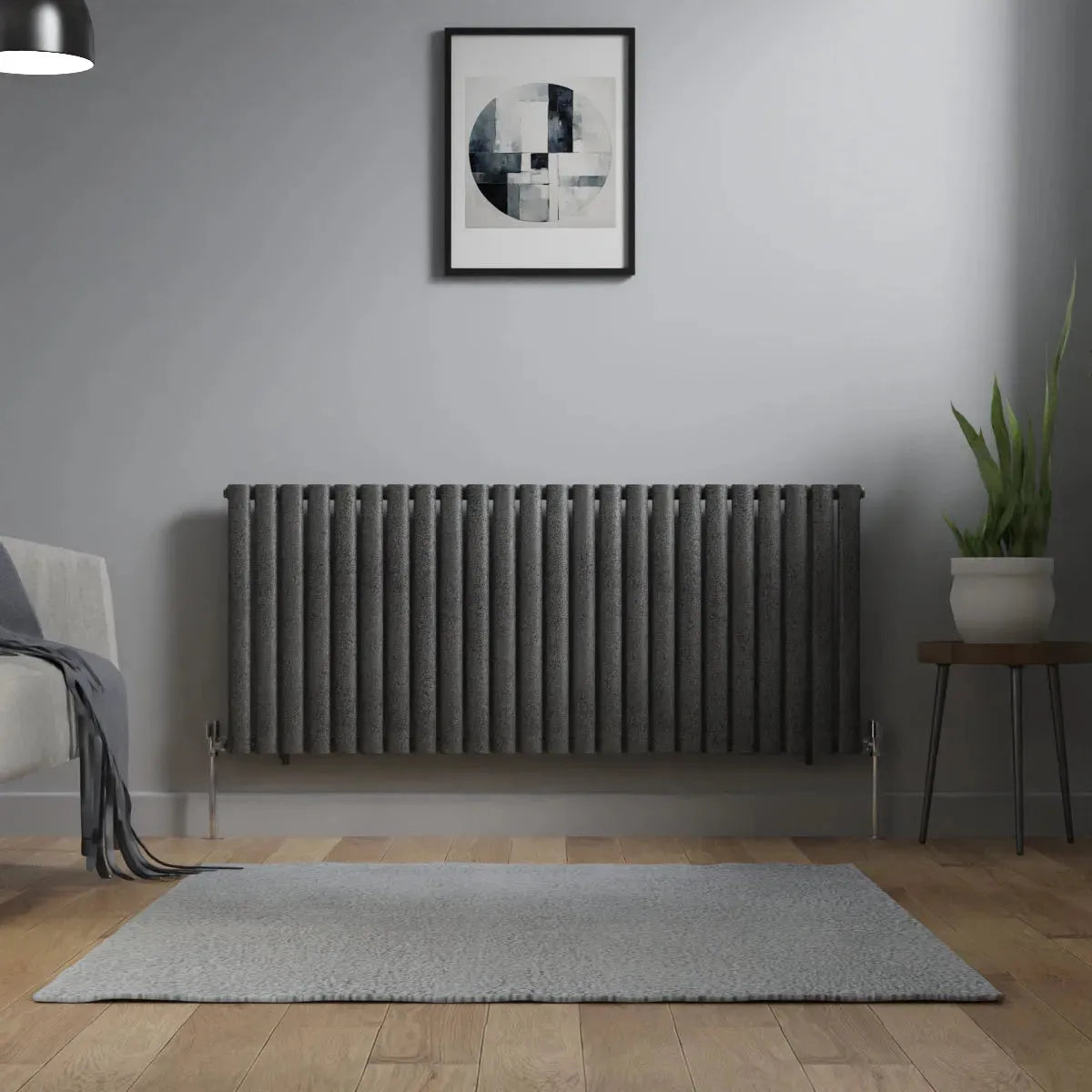 Cuneo - Modern horizontal oval tube radiator blackened silver