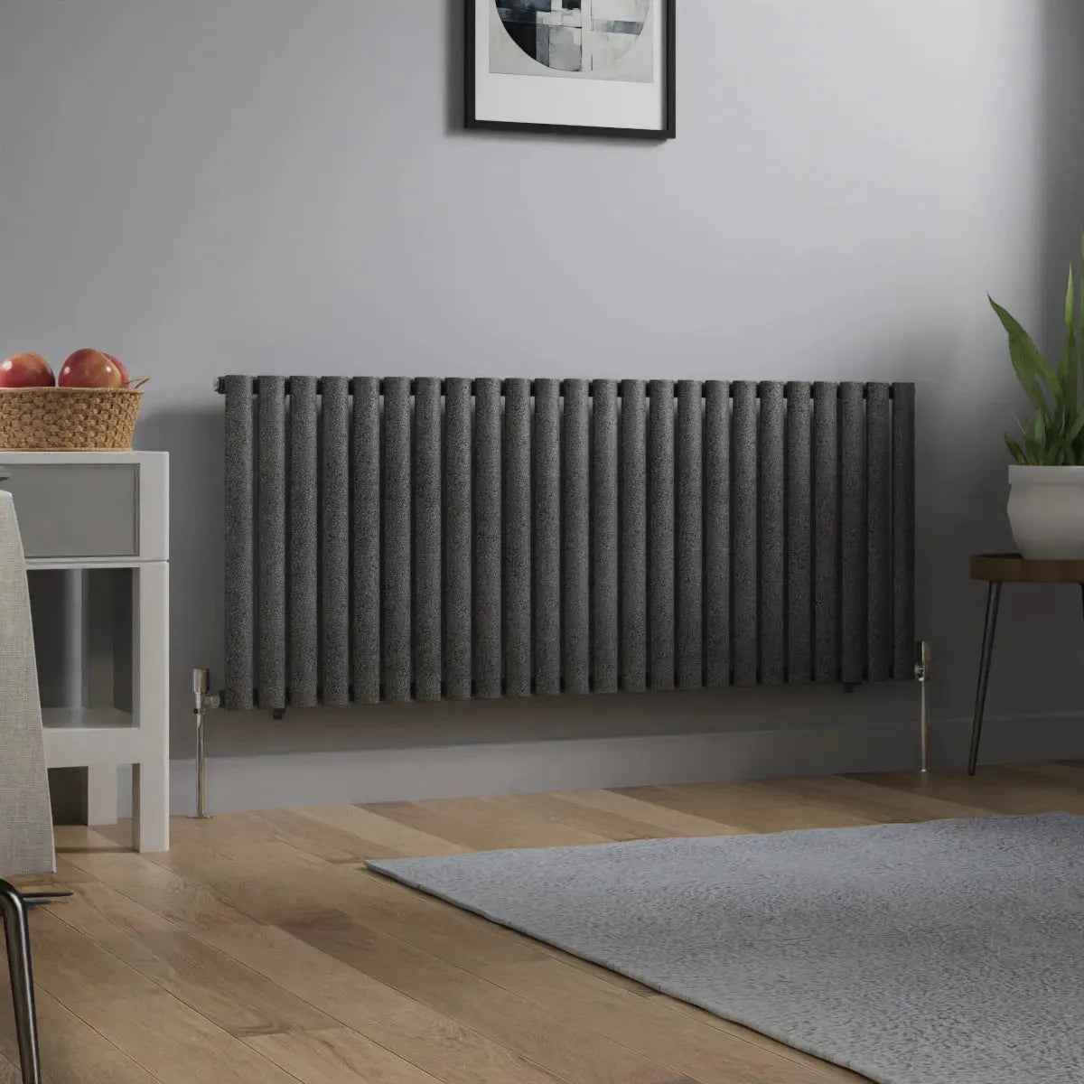 Cuneo - Modern horizontal oval tube radiator blackened silver