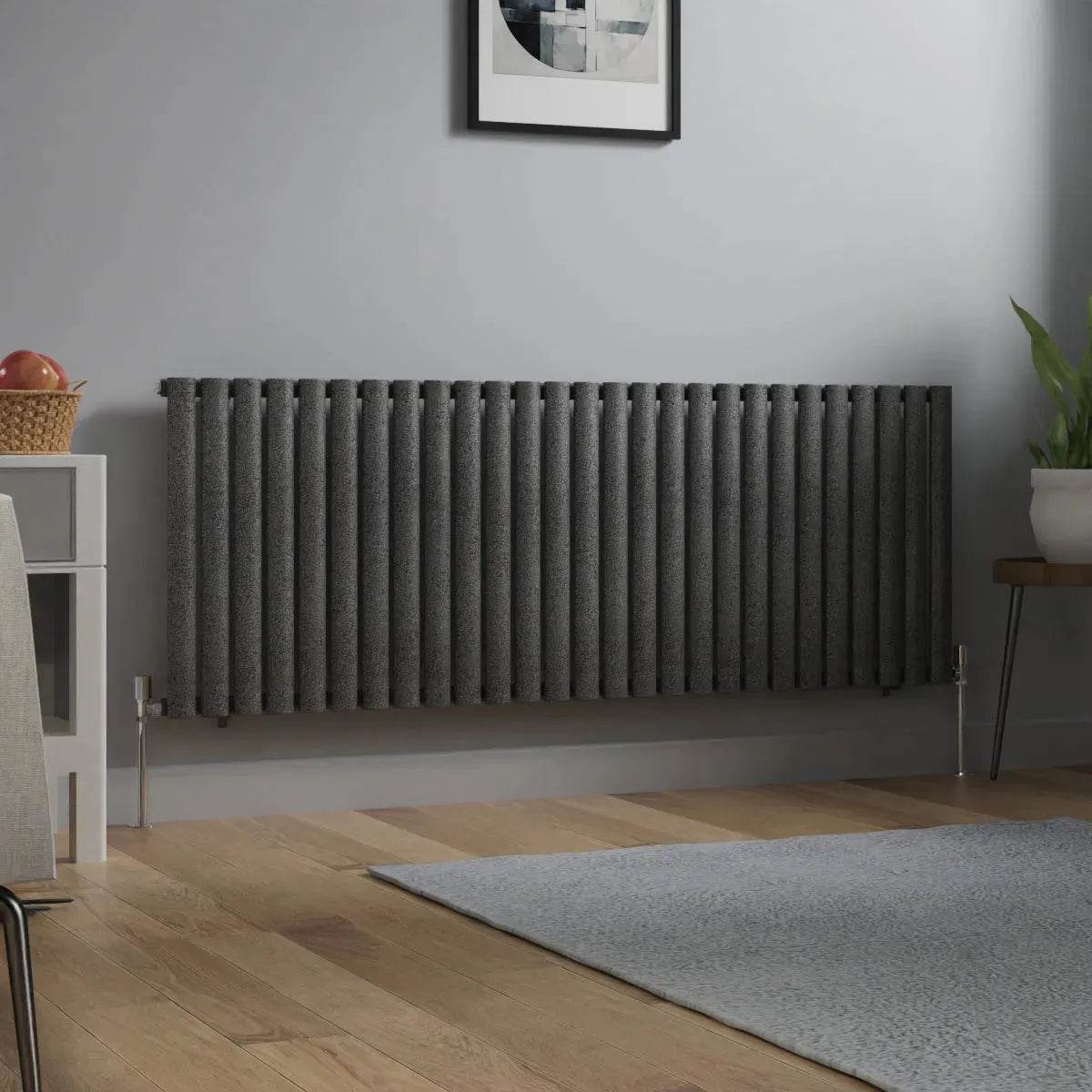 Cuneo - Modern horizontal oval tube radiator blackened silver