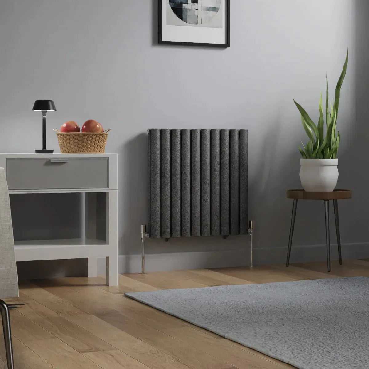 Cuneo - Modern horizontal oval tube radiator blackened silver