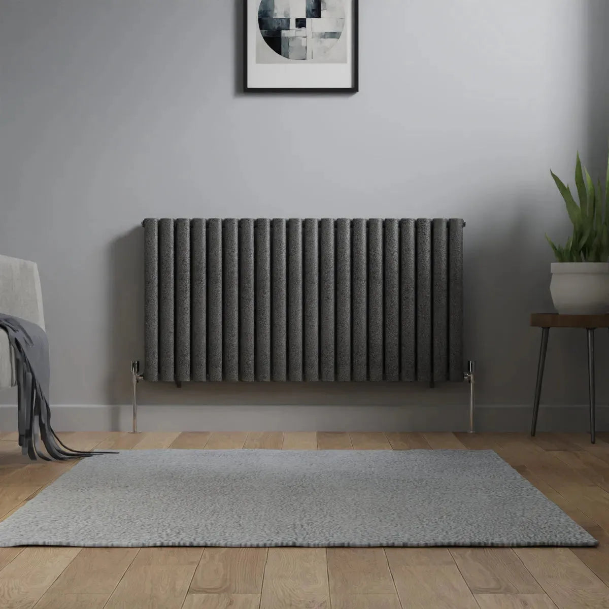 Cuneo - Modern horizontal oval tube radiator blackened silver