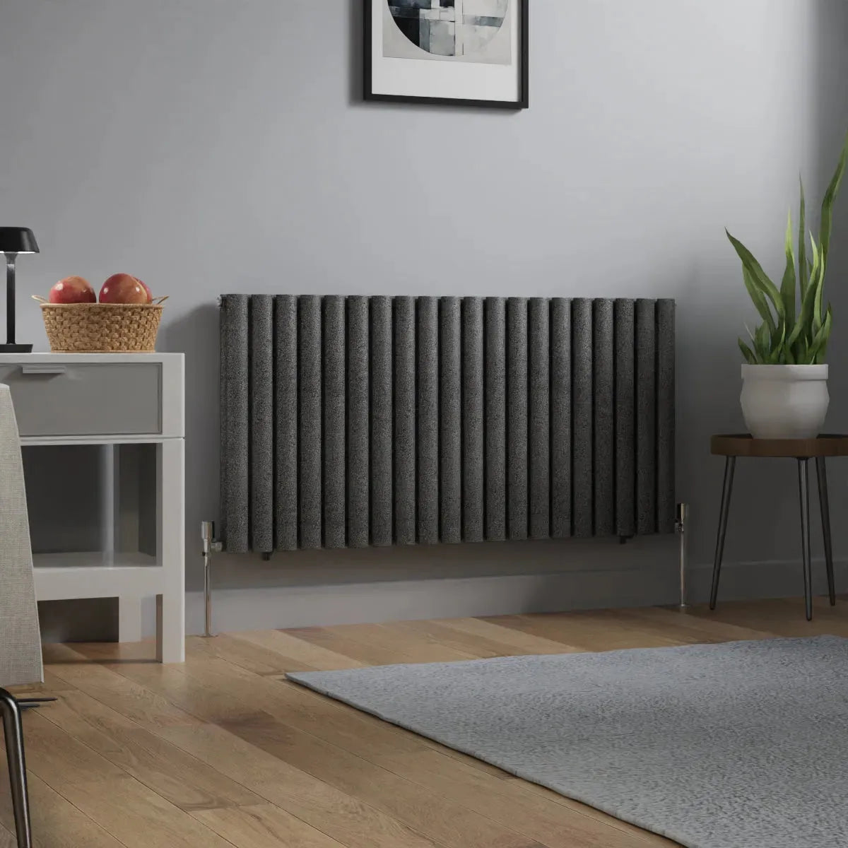 Cuneo - Modern horizontal oval tube radiator blackened silver