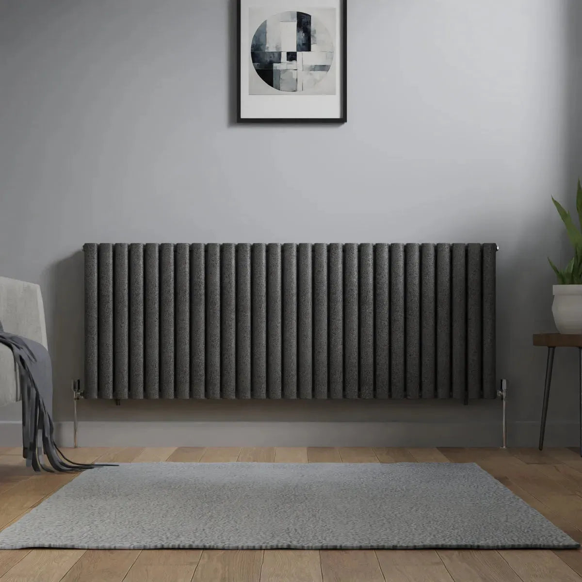 Cuneo - Modern horizontal oval tube radiator blackened silver