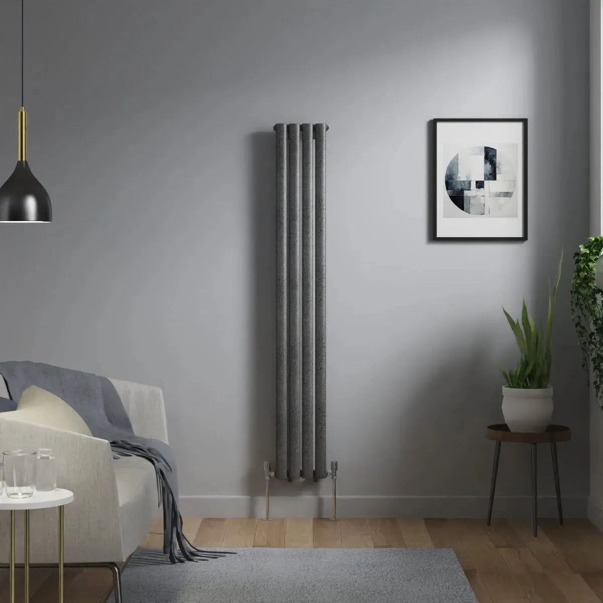 Cuneo - Modern vertical oval tube radiator blackened silver