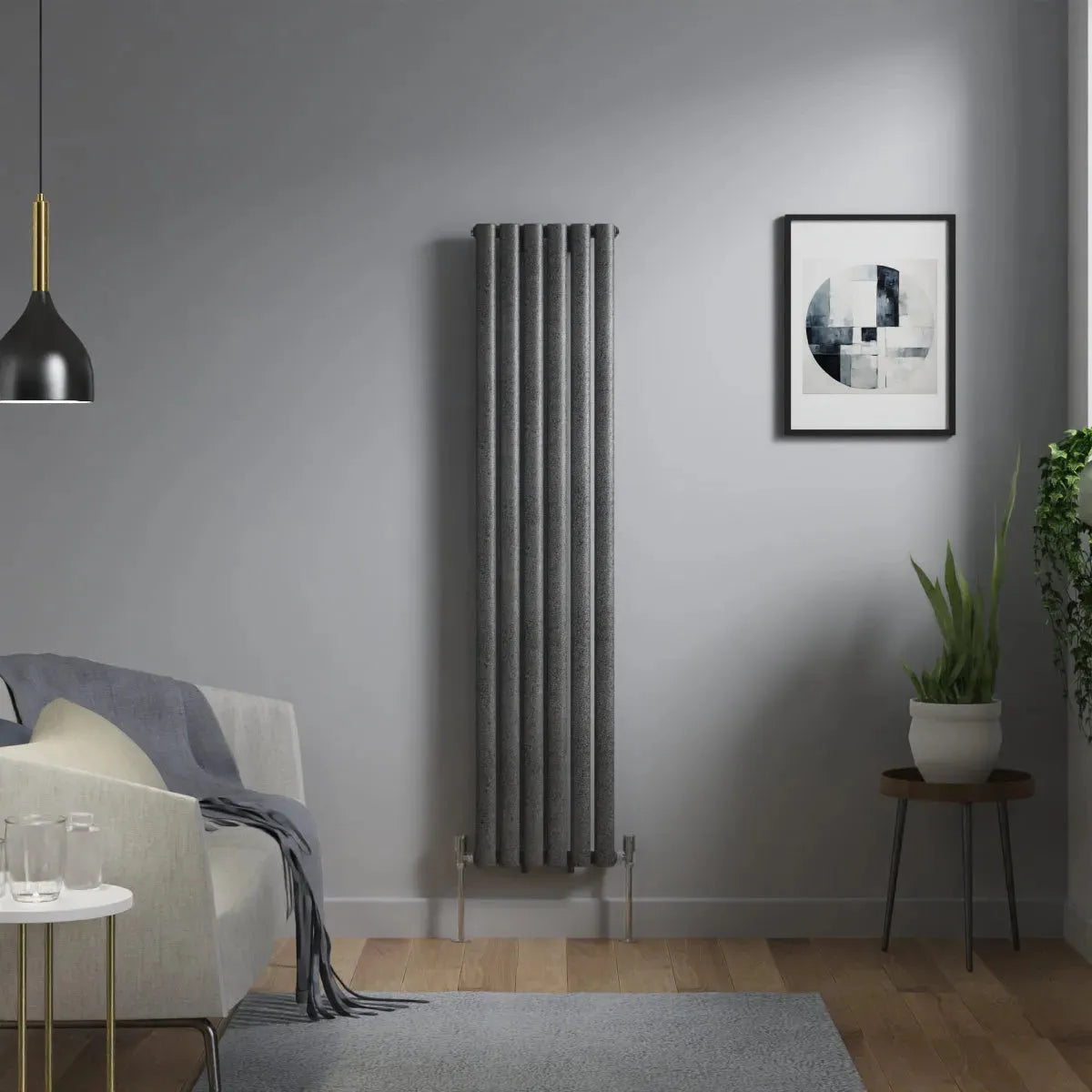 Cuneo - Modern vertical oval tube radiator blackened silver