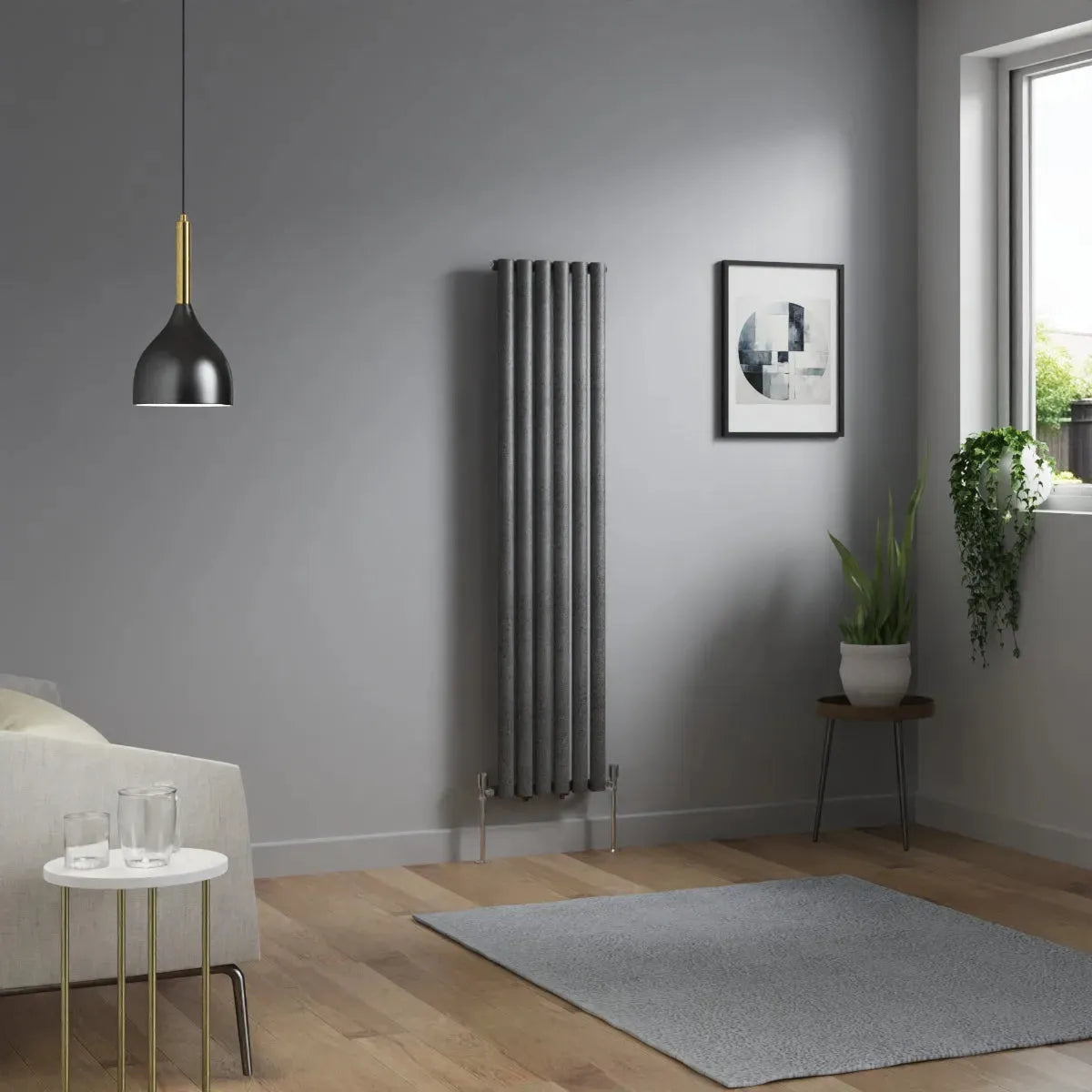 Cuneo - Modern vertical oval tube radiator blackened silver