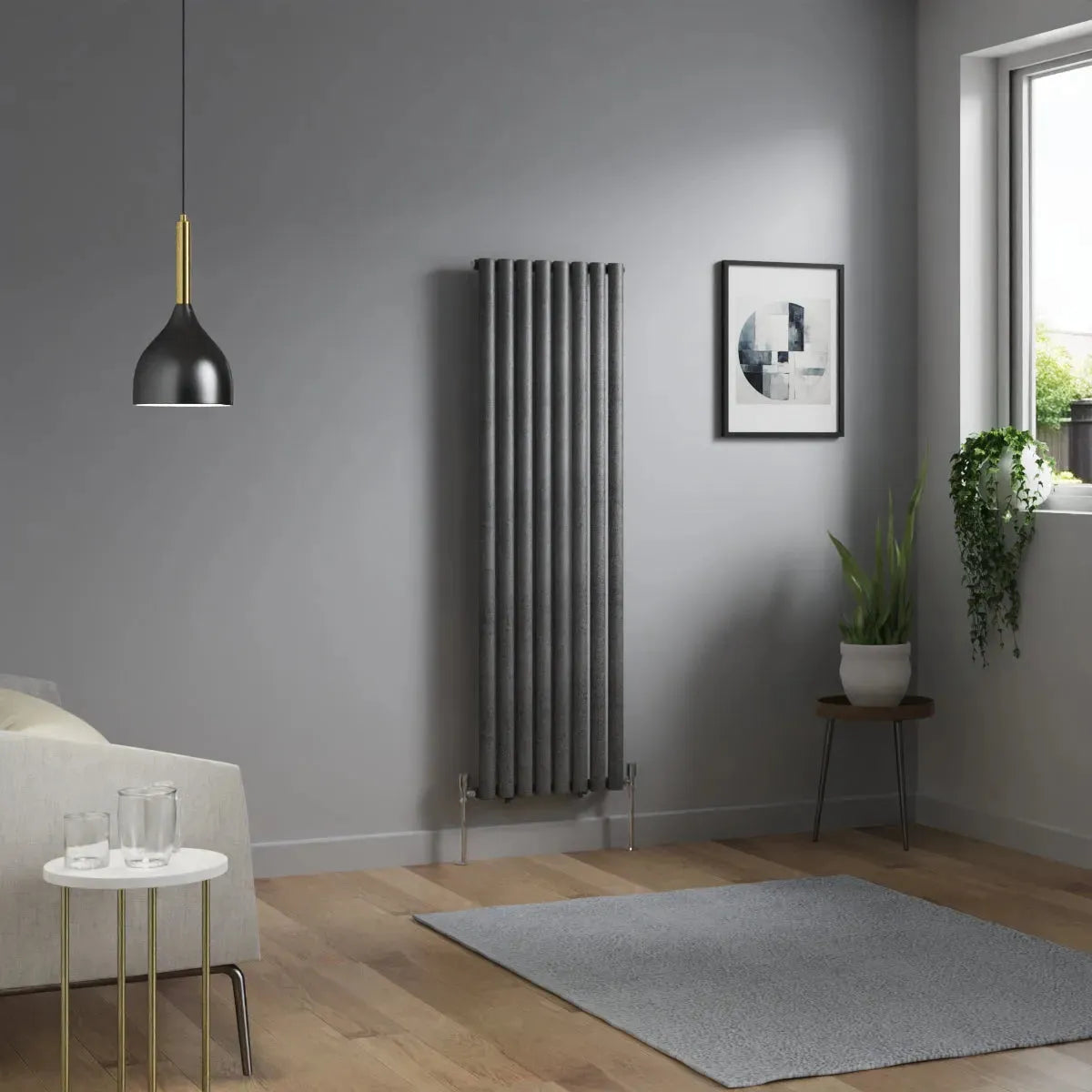 Cuneo - Modern vertical oval tube radiator blackened silver