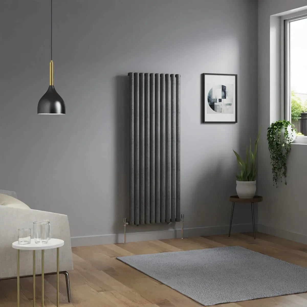 Cuneo - Modern vertical oval tube radiator blackened silver