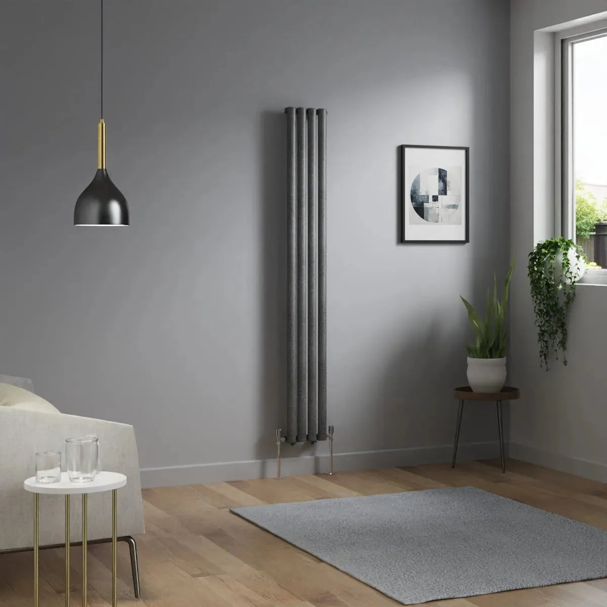 Cuneo - Modern vertical oval tube radiator blackened silver