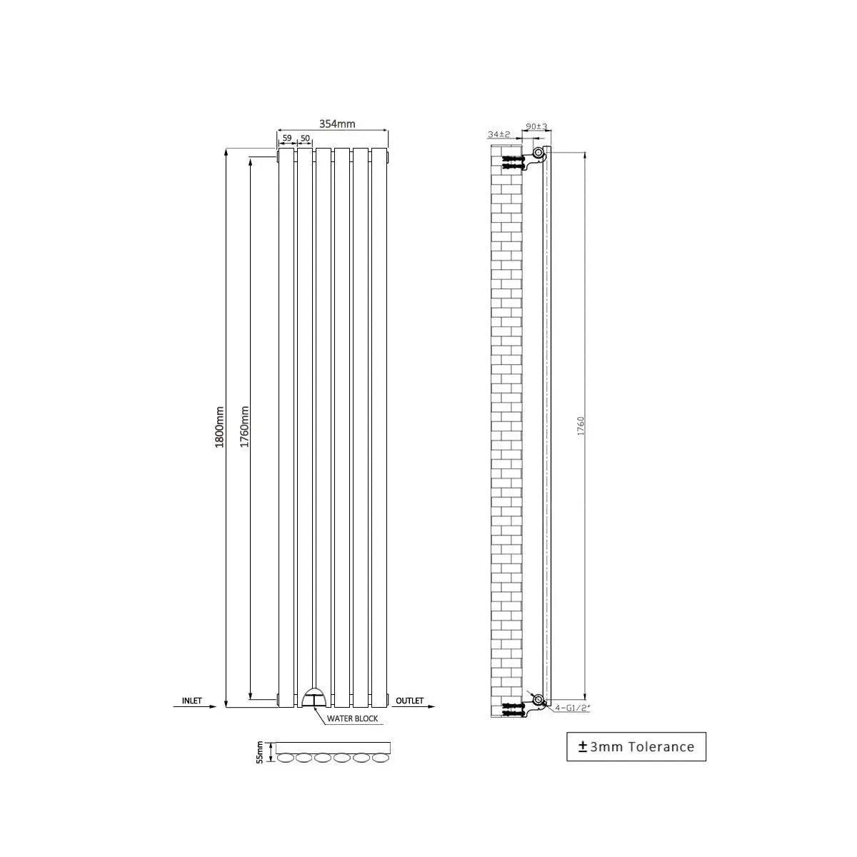 Cuneo - Modern vertical oval tube radiator blackened silver