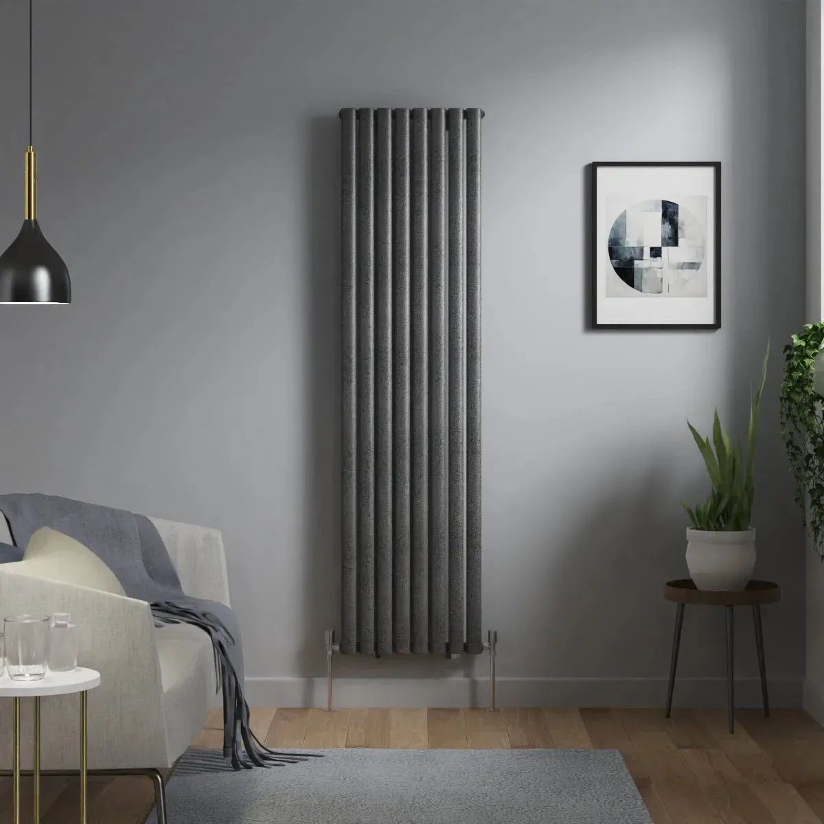 Cuneo - Modern vertical oval tube radiator blackened silver