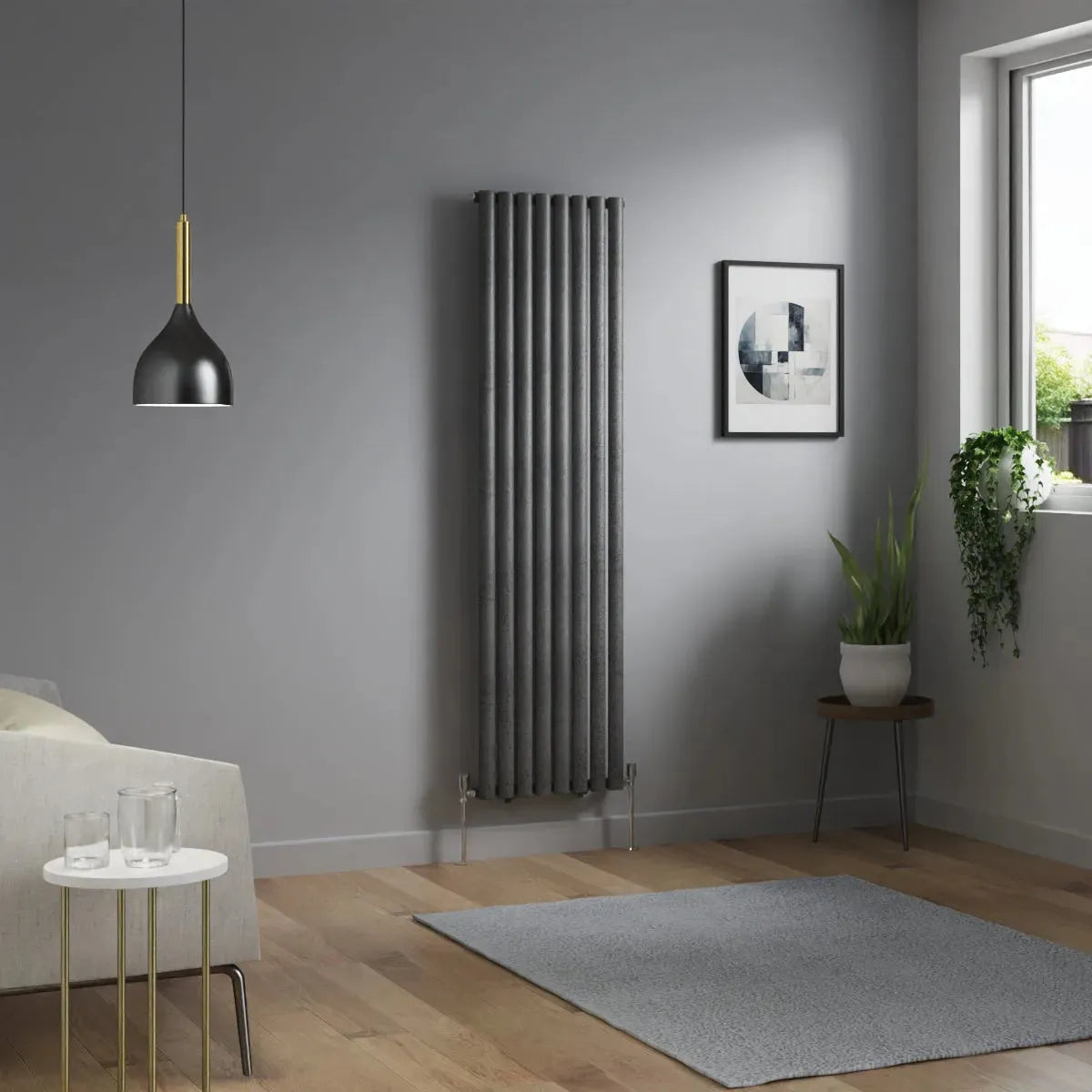 Cuneo - Modern vertical oval tube radiator blackened silver