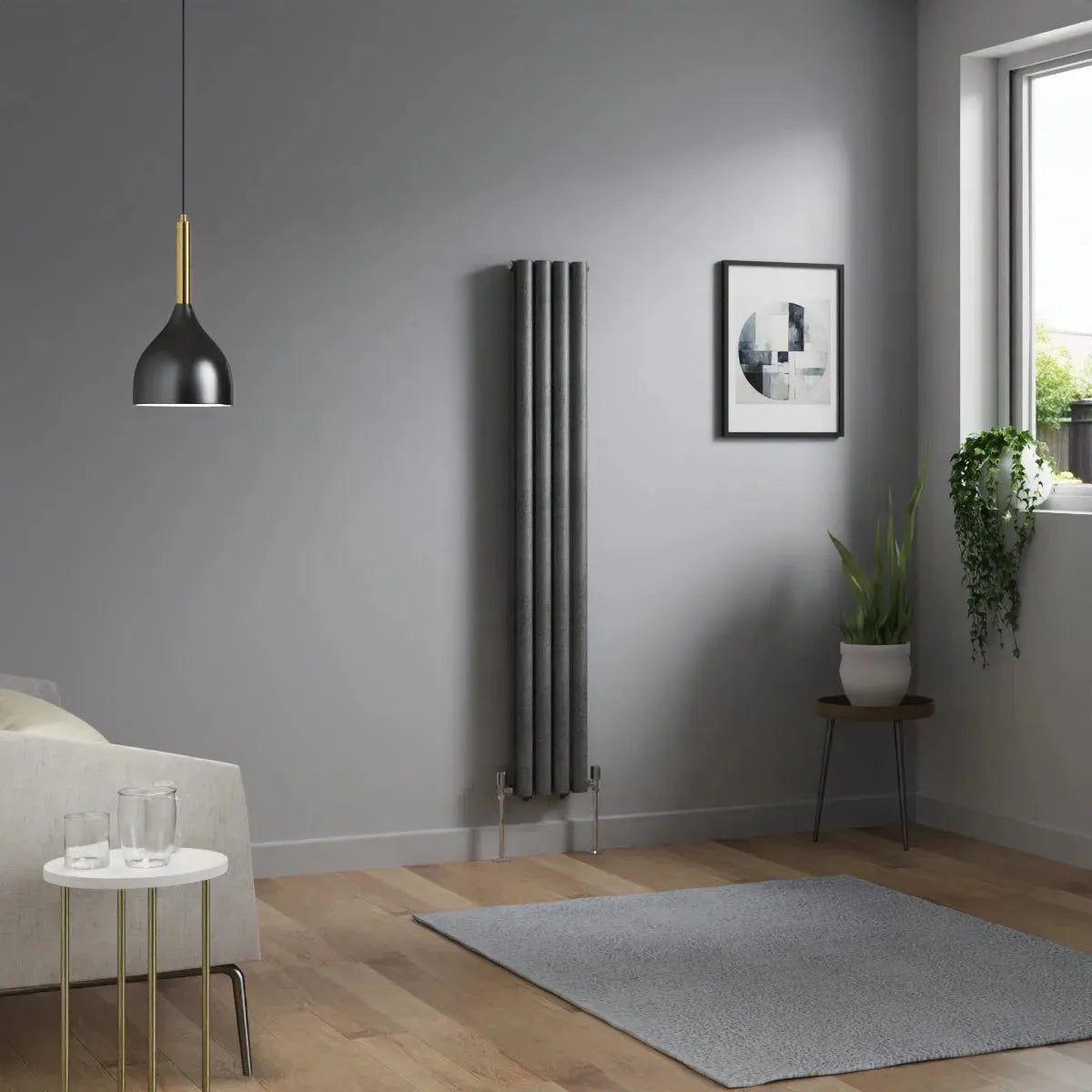 Cuneo - Modern vertical oval tube radiator blackened silver