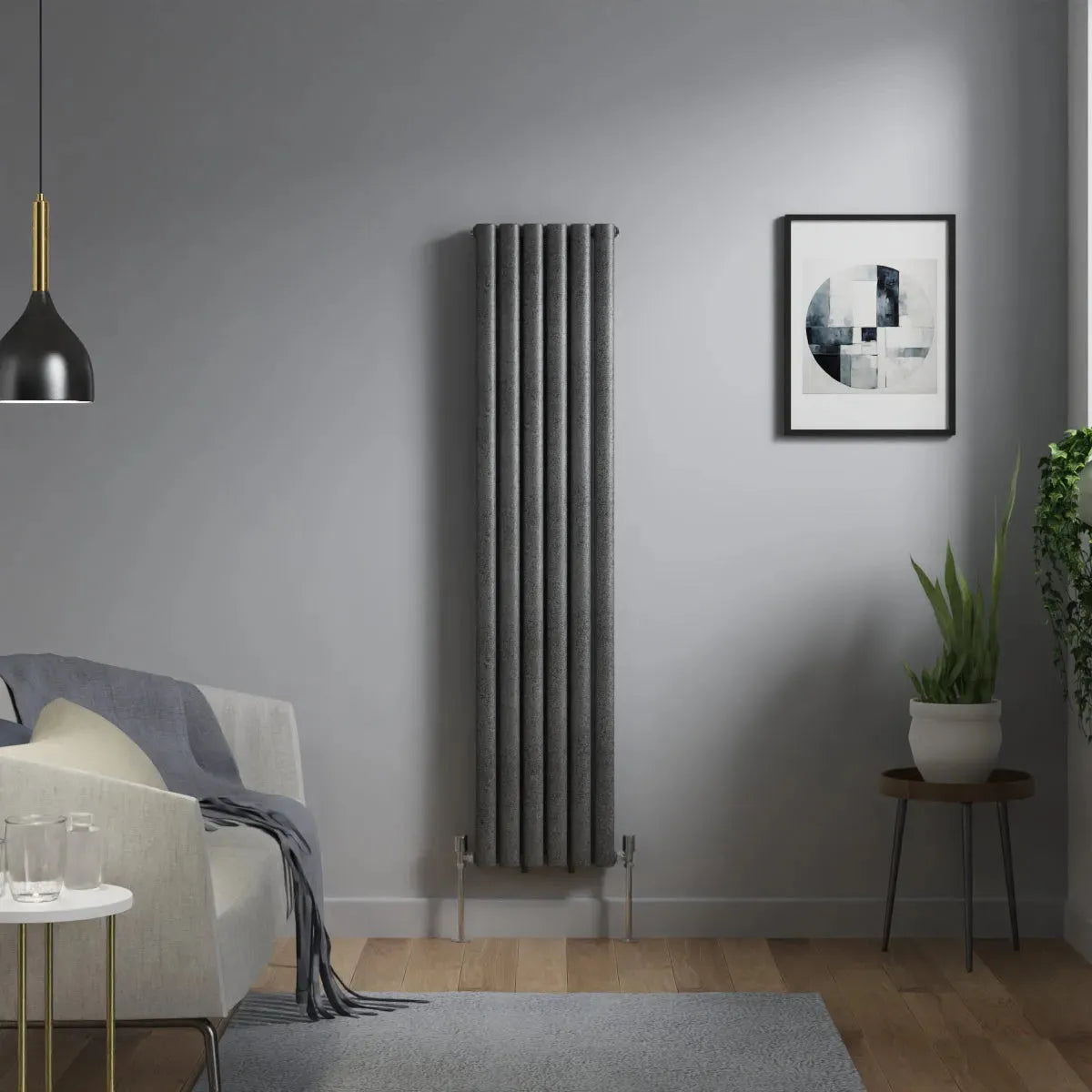 Cuneo - Modern vertical oval tube radiator blackened silver